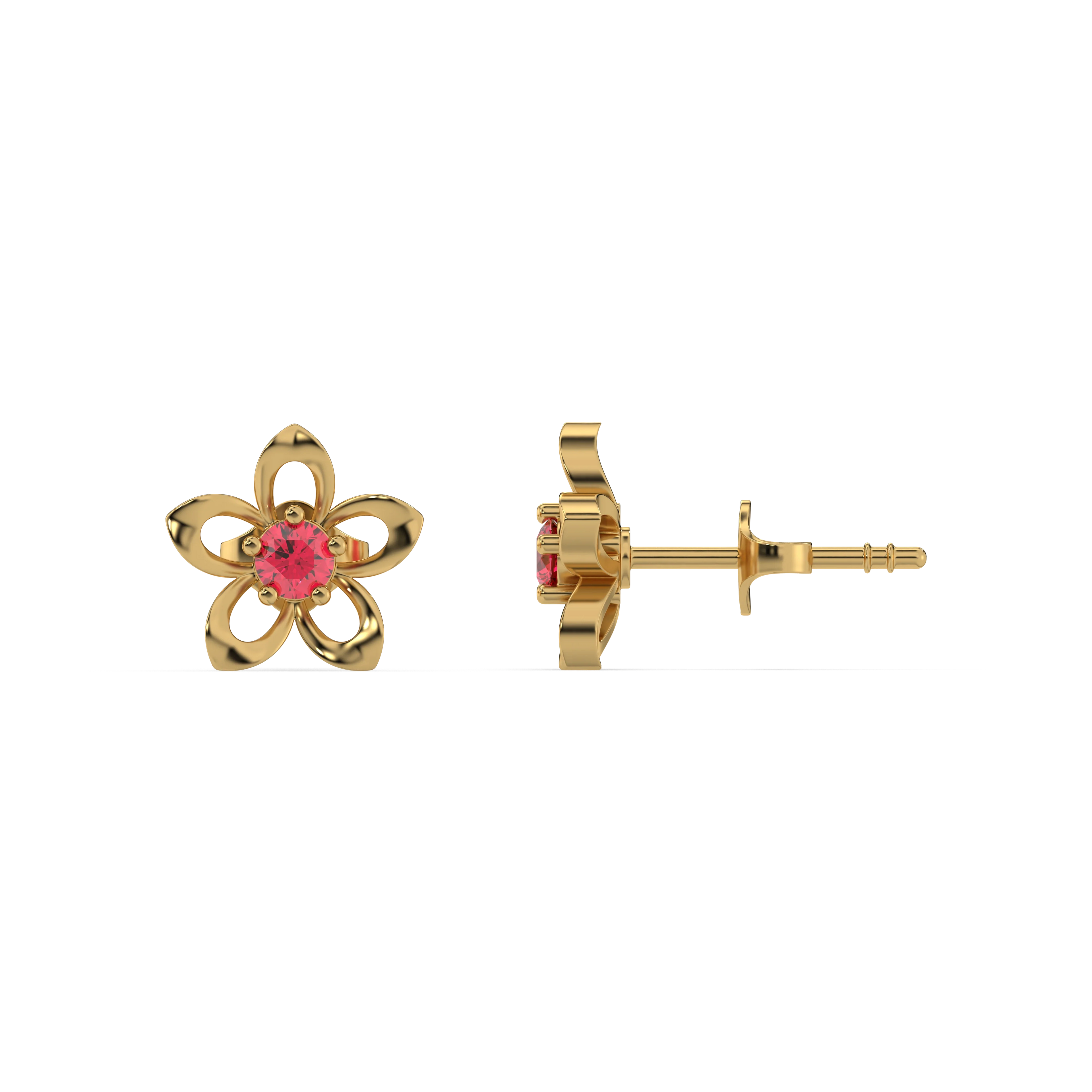 Crimson Bloom - Ruby Stud Earrings