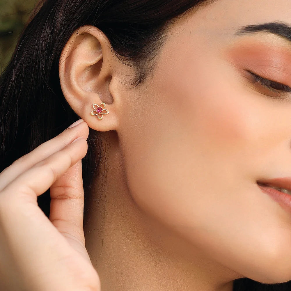 Crimson Bloom - Ruby Stud Earrings Secondary image