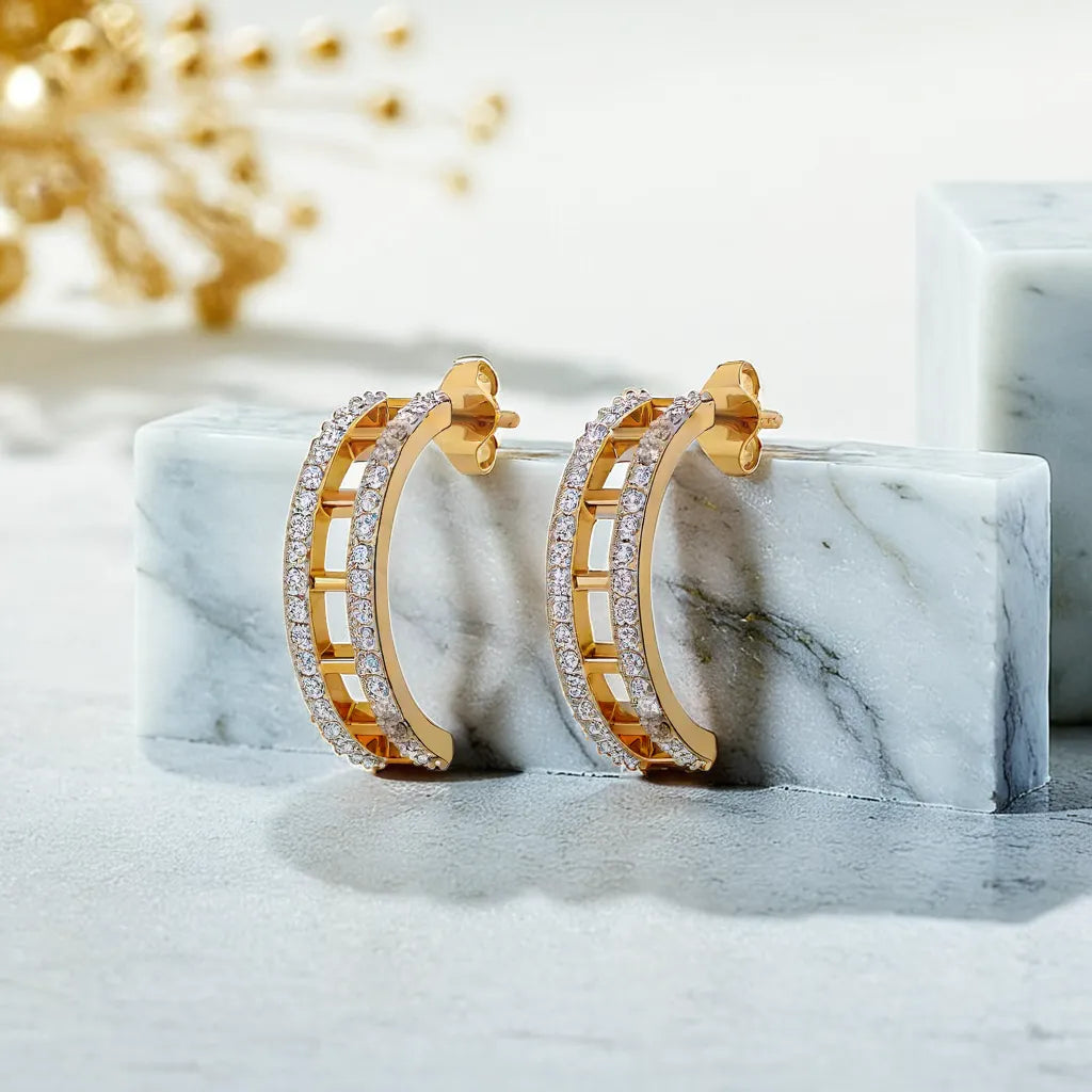 Double Pleated - Lab Diamond Hoop Earrings Main image