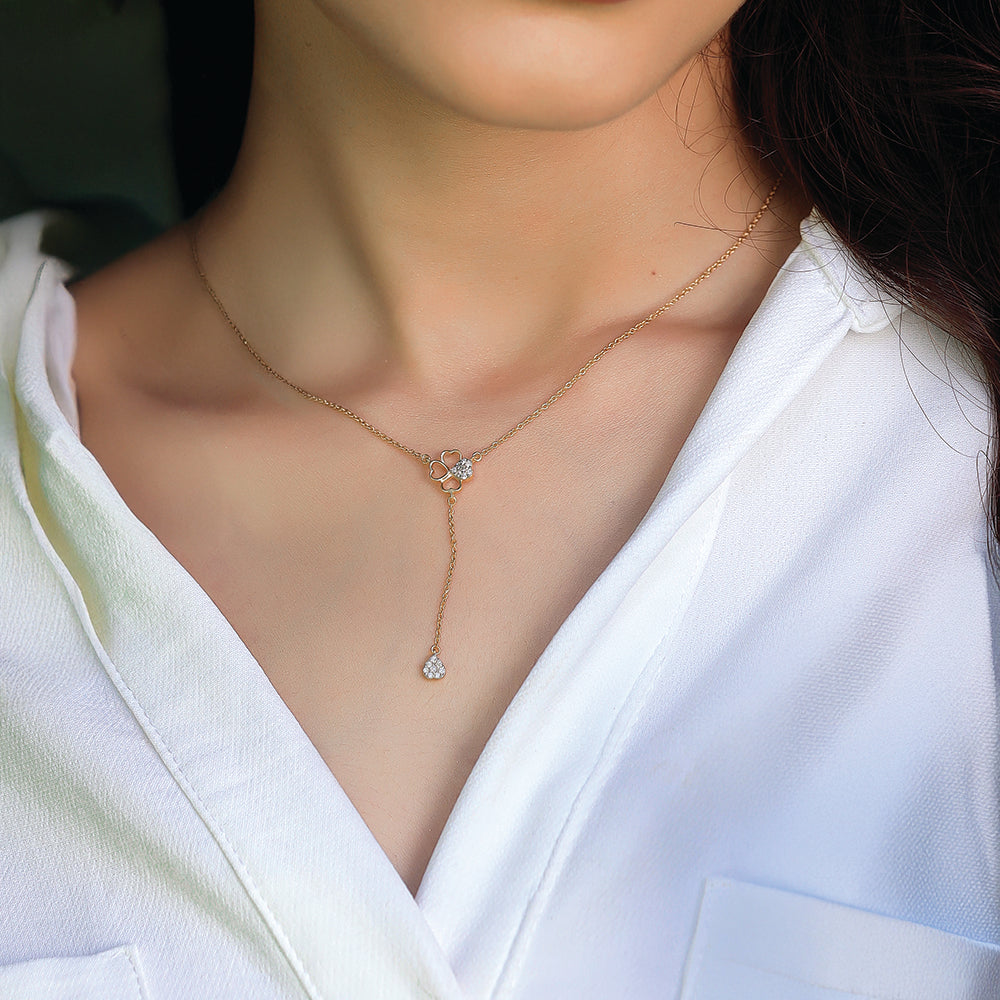 Four Leaf Cascade - Lab Diamond Lariat Necklace Secondary image