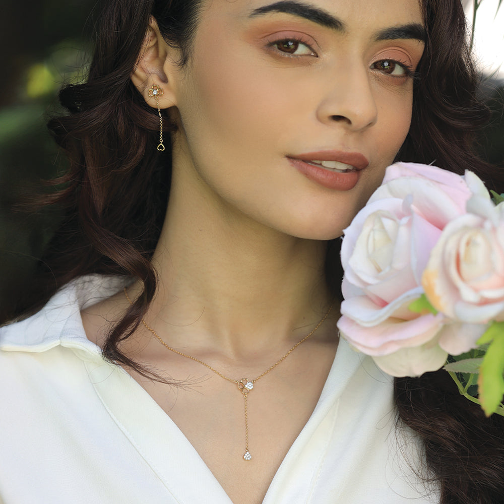 Four Leaf Cascade - Lab Diamond Lariat Necklace