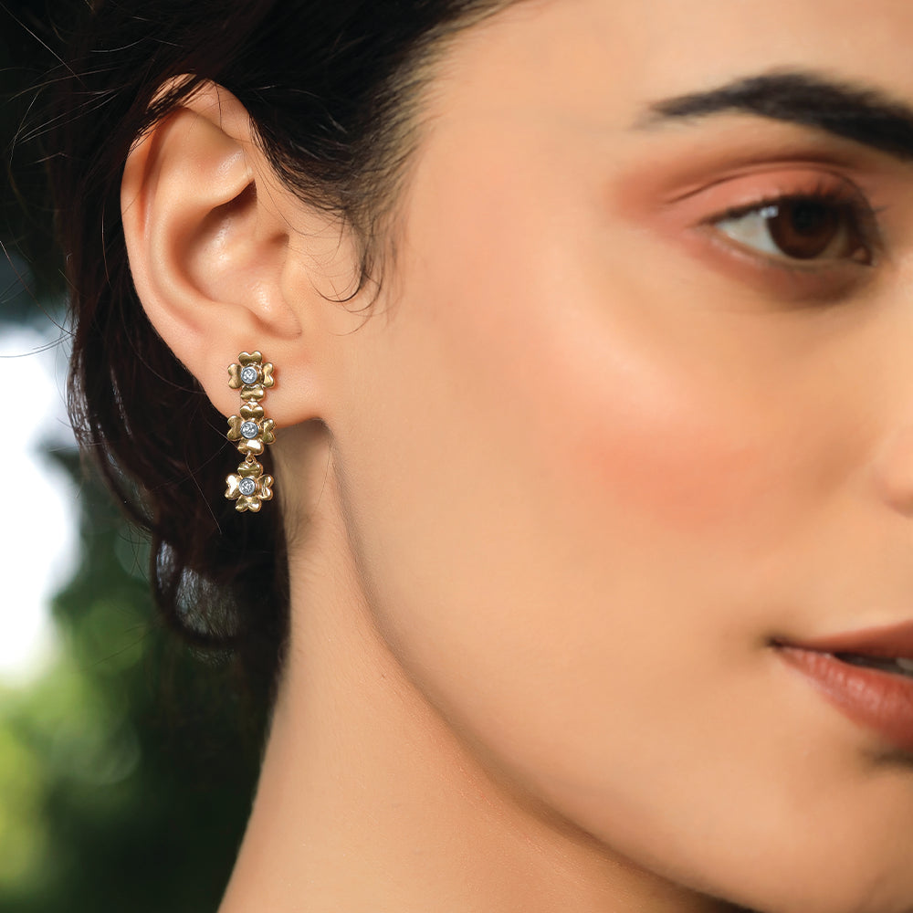 Golden Glow Petal - Lab Diamond Drop Earrings Secondary image