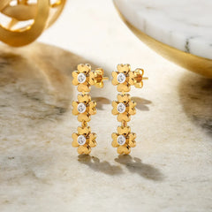 Golden Glow Petal - Lab Diamond Drop Earrings