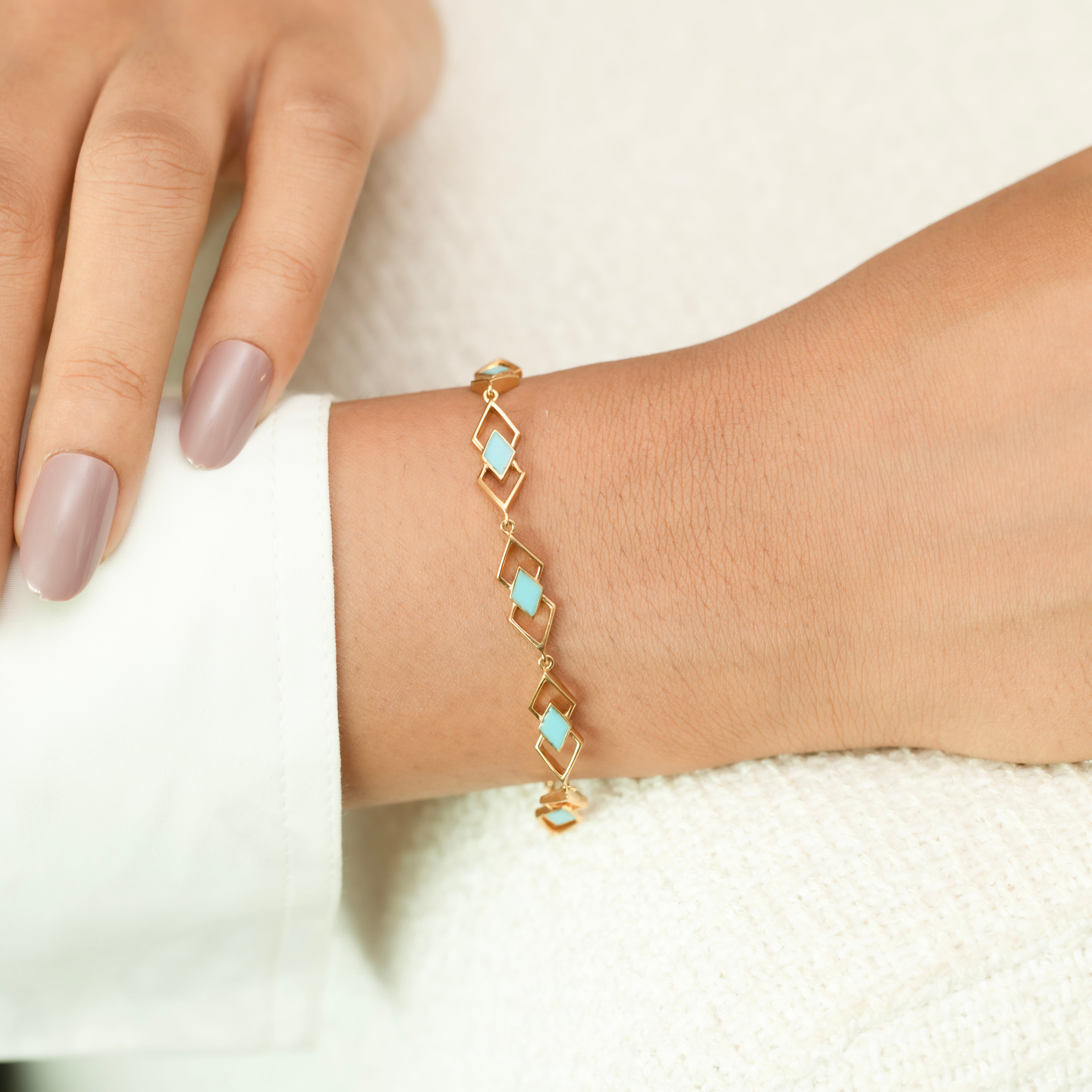 Icy Blue Enamel Geometric - 18kt Gold Vermeil Bracelet Main image