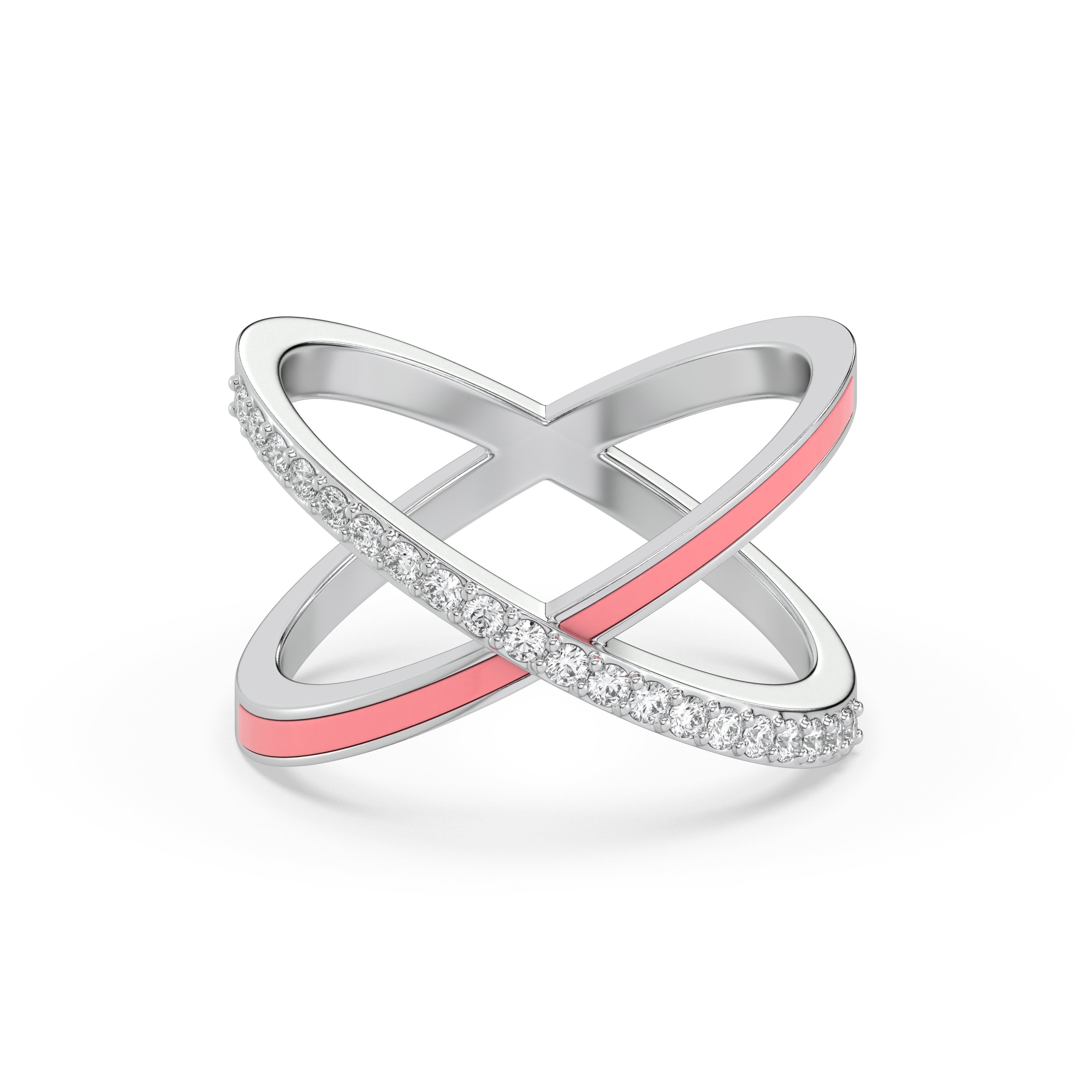 Beauty Of Connection - Lab Diamond & Pink Enamel Ring Main image