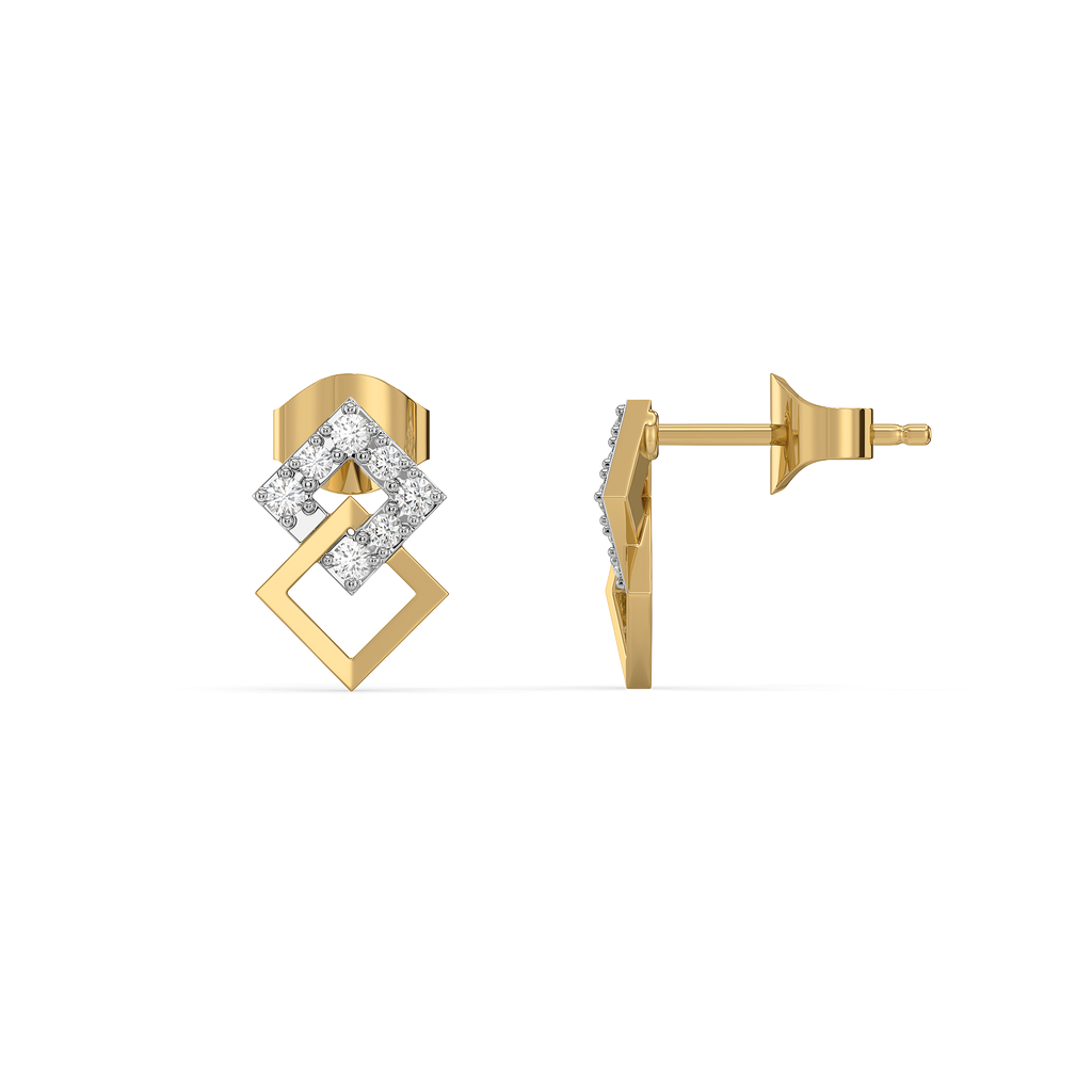Mini Squares - Pure Gold Lab Diamond Stud Earrings