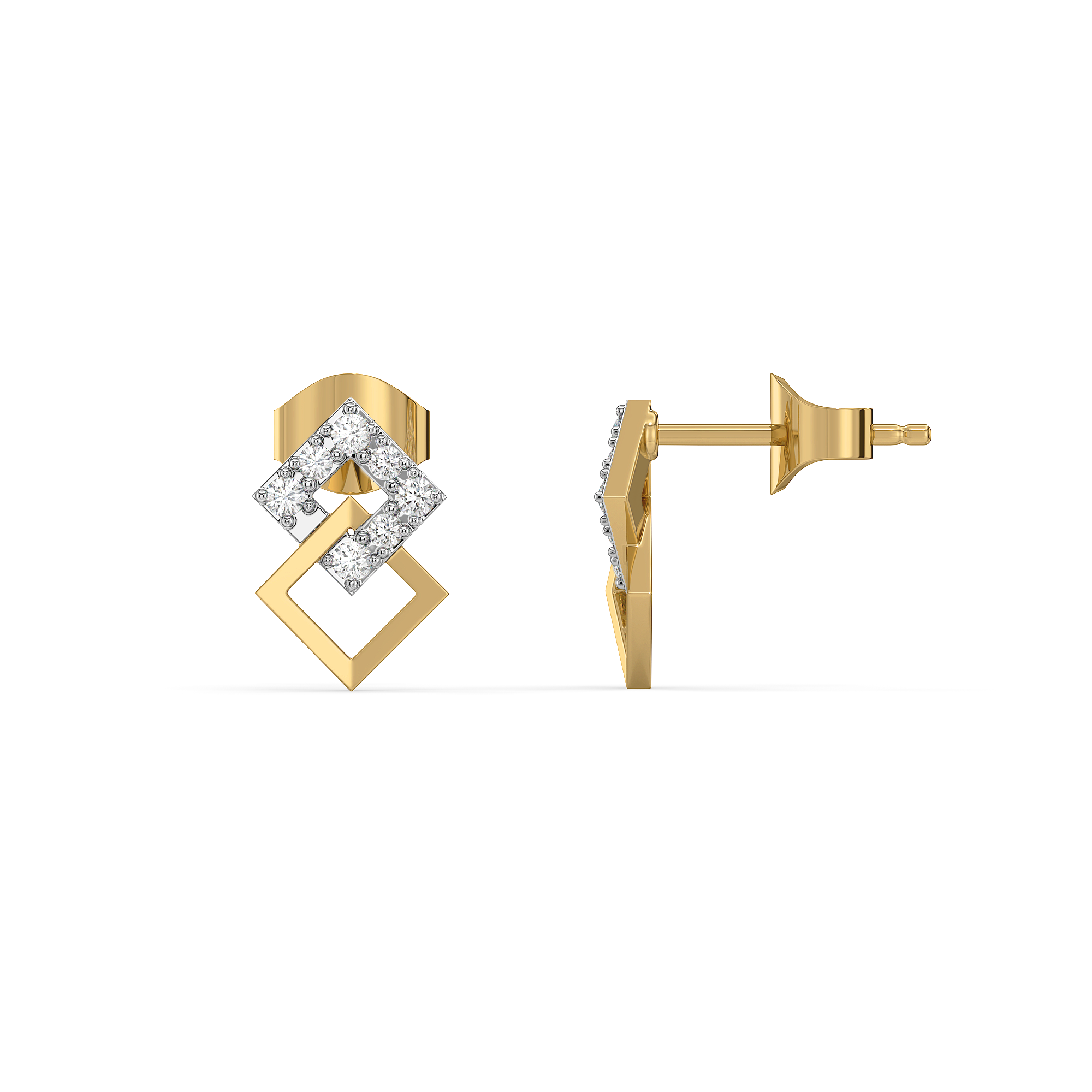 Mini Squares - Pure Gold Lab Diamond Stud Earrings