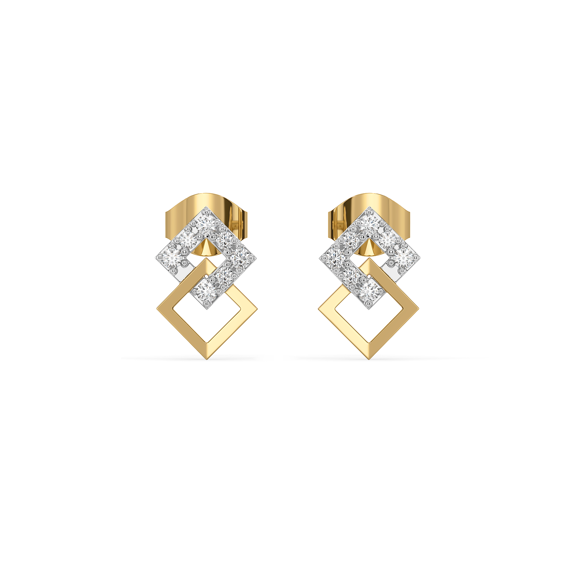 Mini Squares - Pure Gold Lab Diamond Stud Earrings