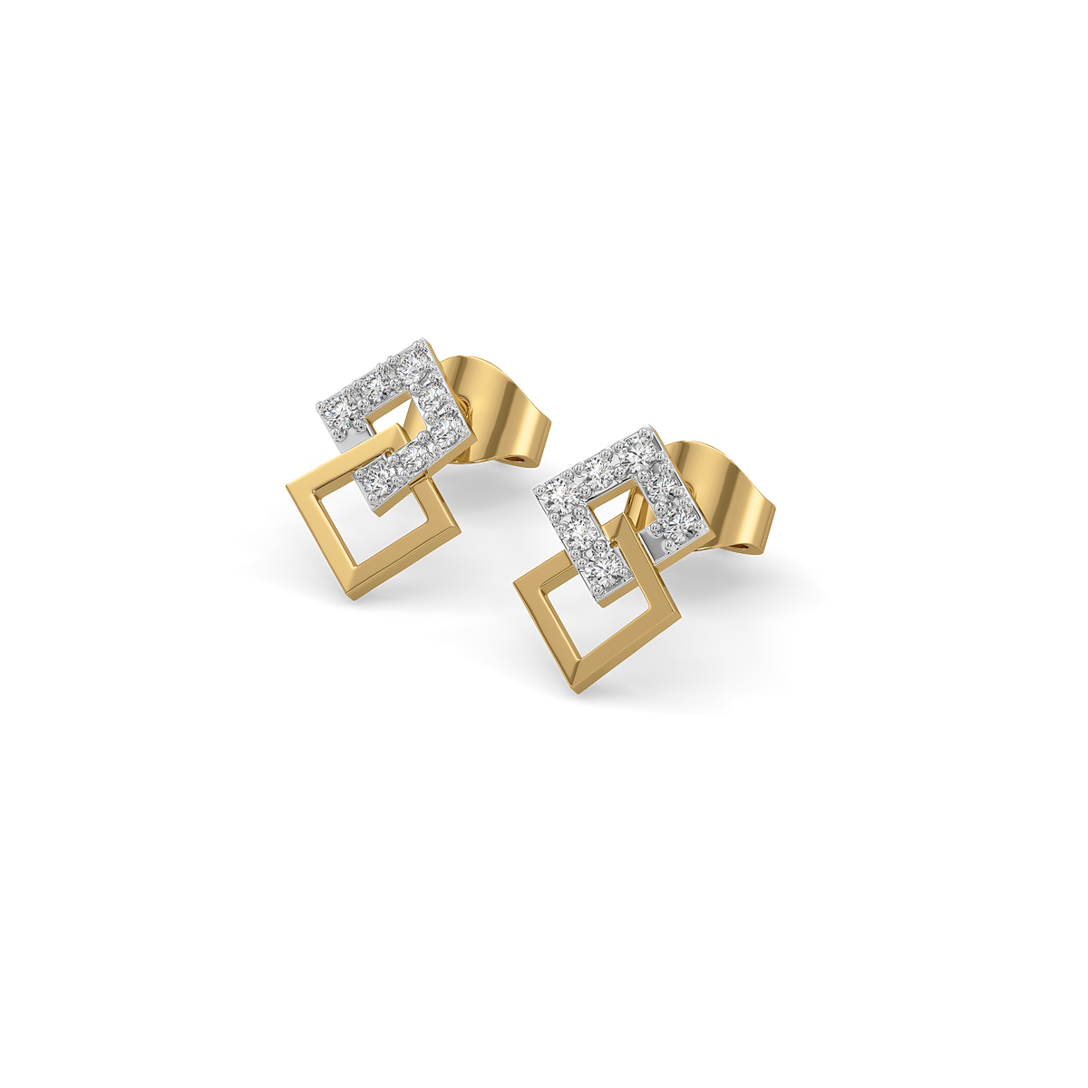 Mini Squares - Pure Gold Lab Diamond Stud Earrings