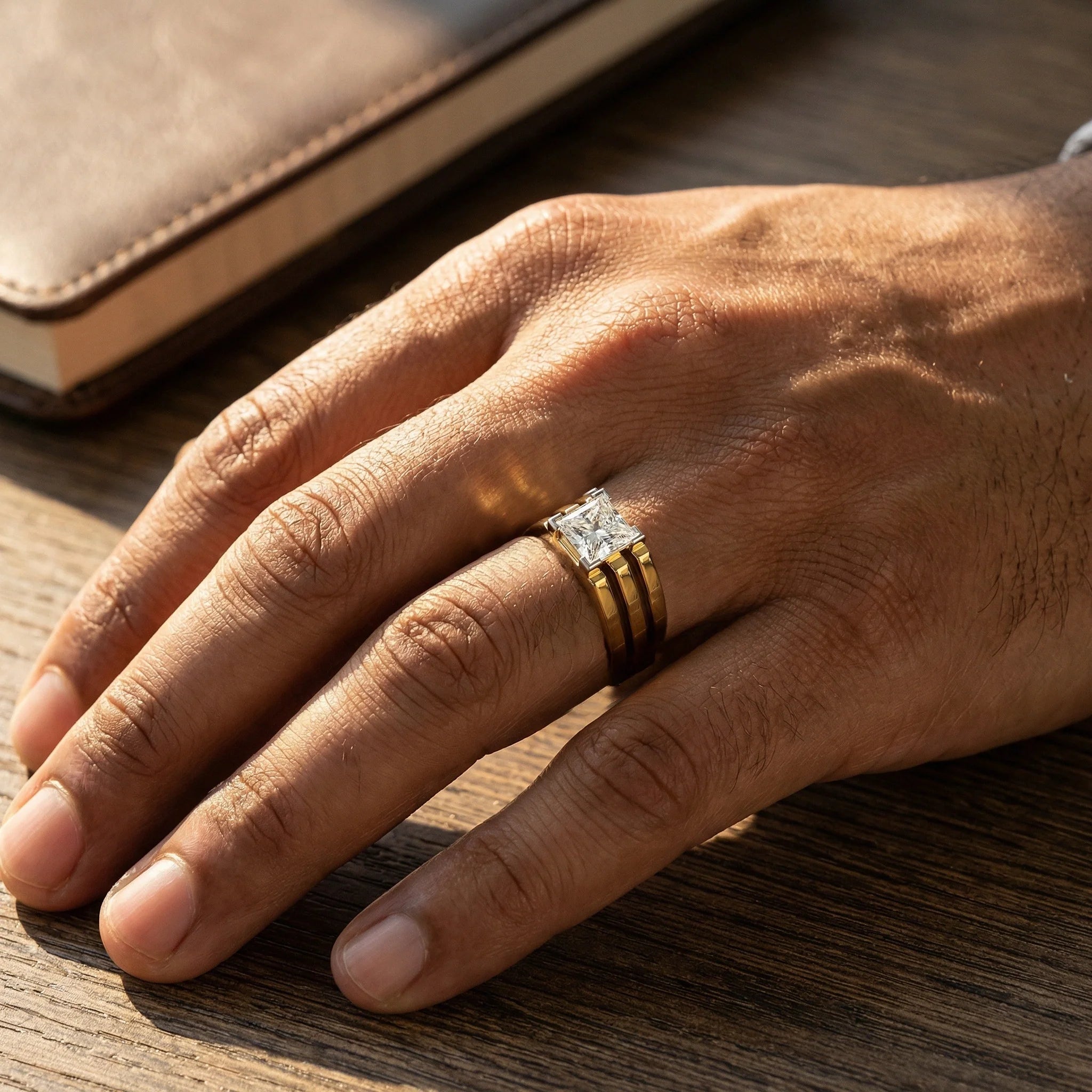 Layered Strength – Pure Gold Lab-Grown Diamond Men's Ring Secondary image