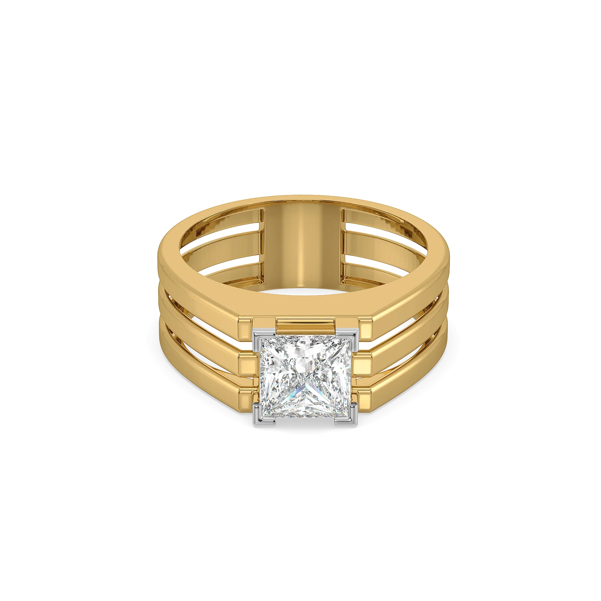 Layered Strength – Pure Gold Lab-Grown Diamond Men's Ring