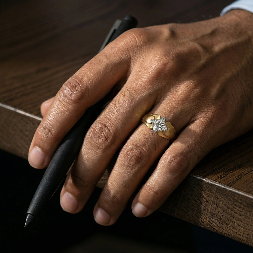 Sharp Square – Pure Gold Lab-Grown Diamond Men's Ring