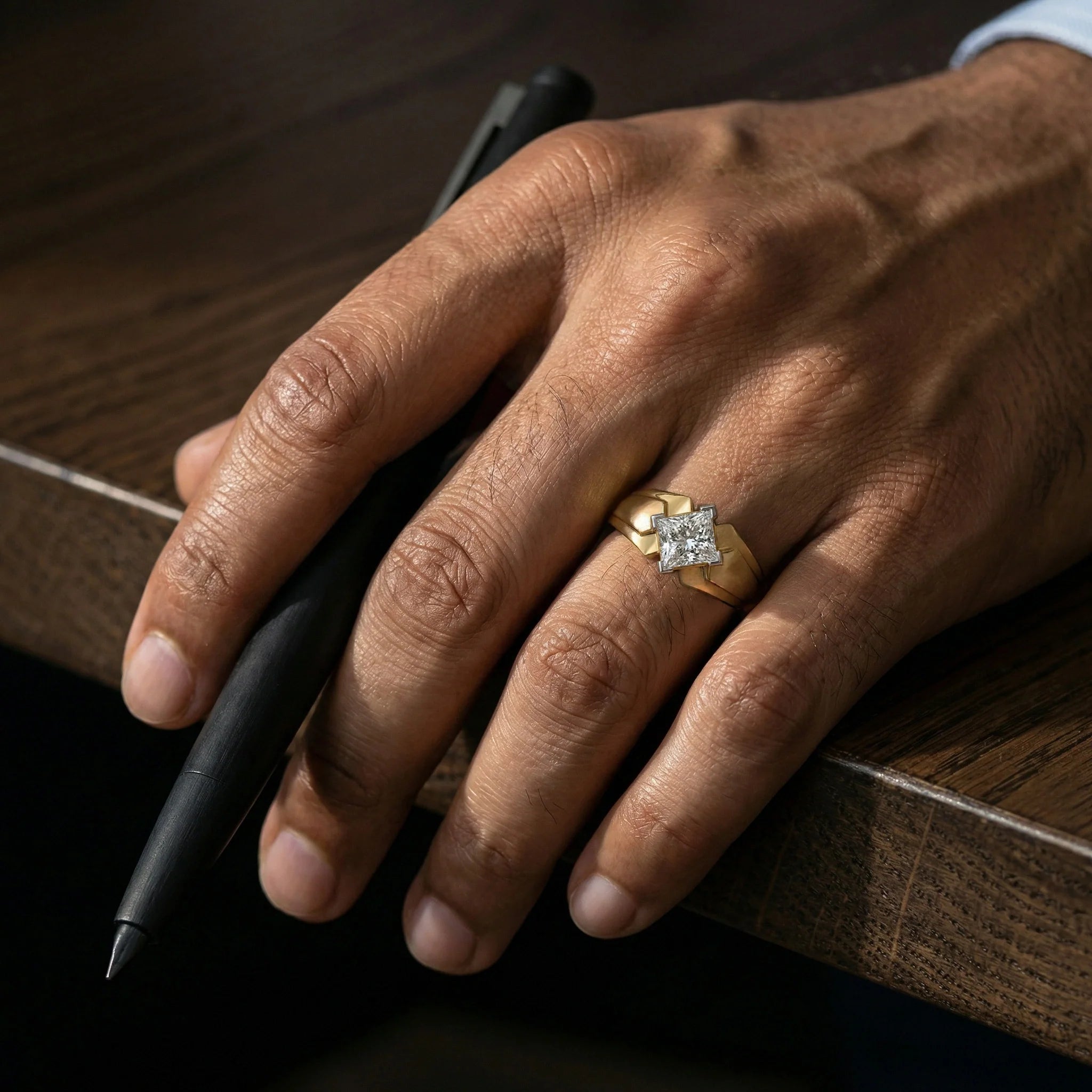 Sharp Square – Pure Gold Lab-Grown Diamond Men's Ring