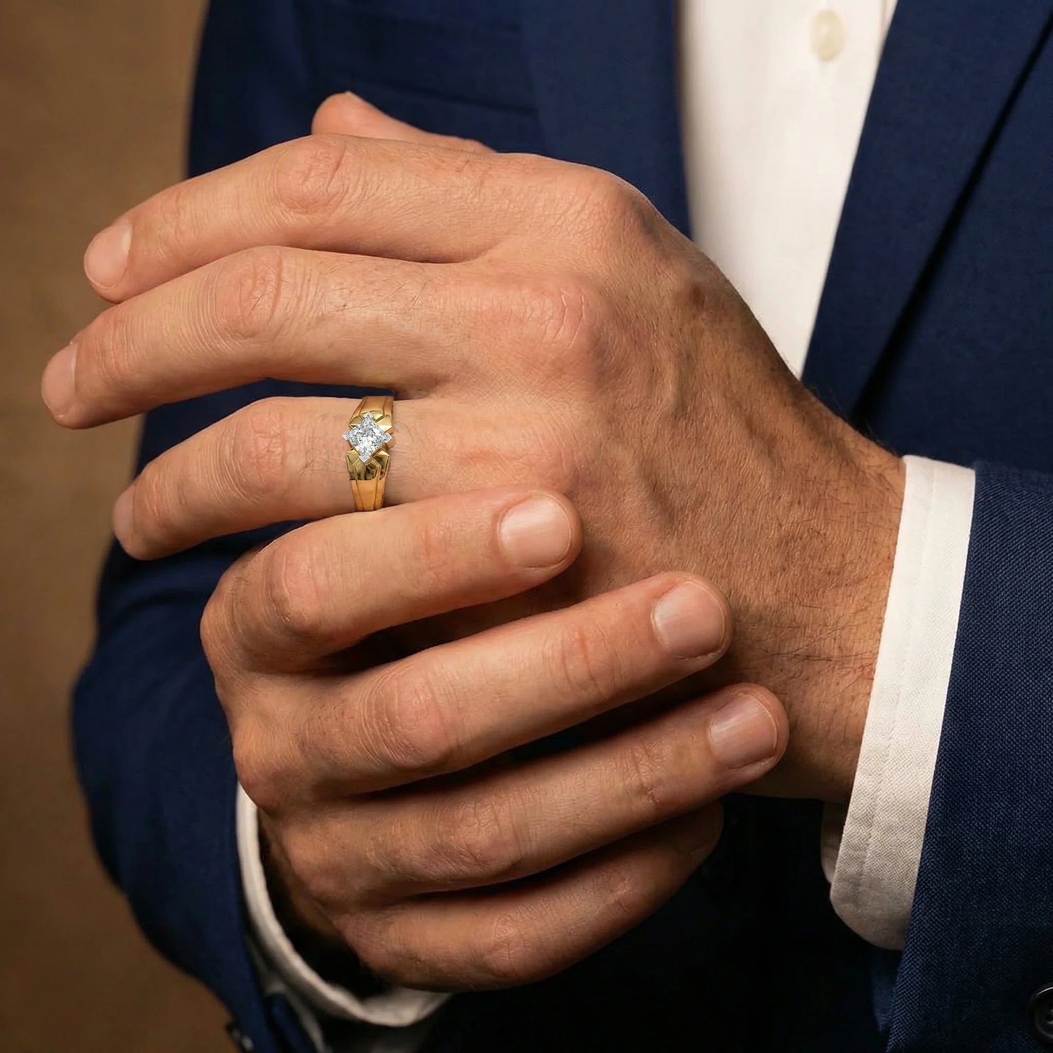 Sharp Square – Pure Gold Lab-Grown Diamond Men's Ring