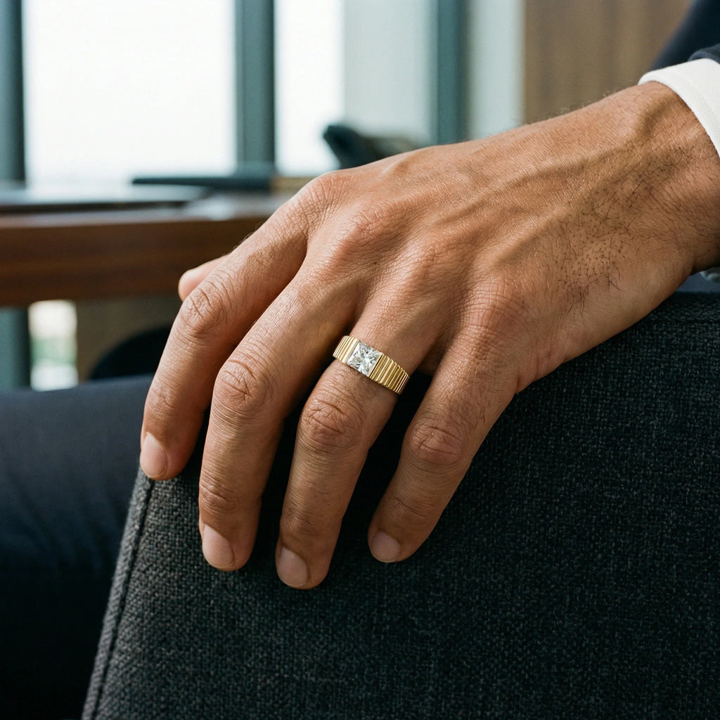 Gridline Gold – Pure Gold Lab-Grown Diamond Men's Ring