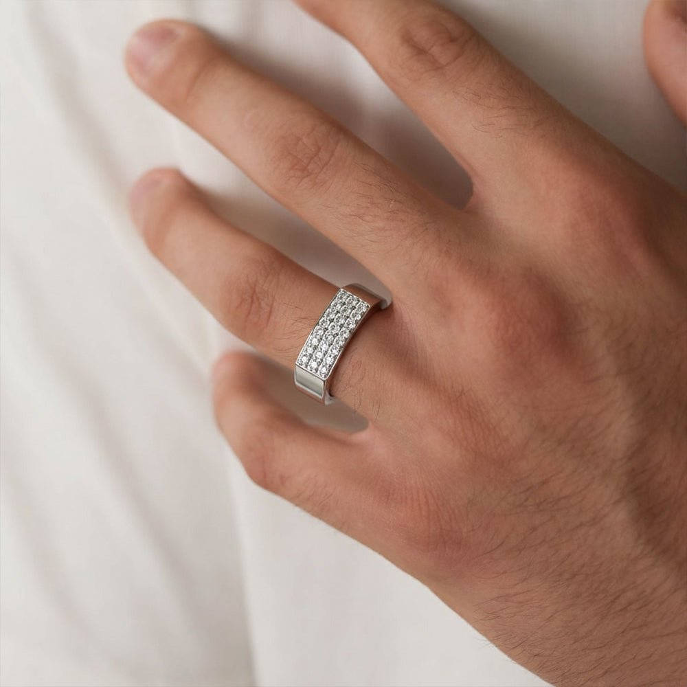 Silver Grid - Lab Diamond Men's Ring Main image
