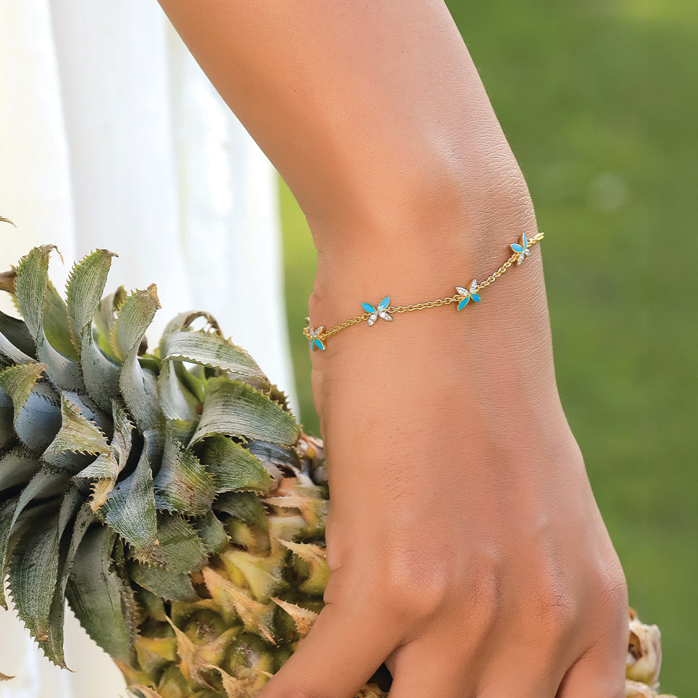 Turquoise Butterfly - Lab Diamond Station Bracelet Secondary image