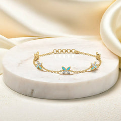 Turquoise Butterfly - Lab Diamond Station Bracelet