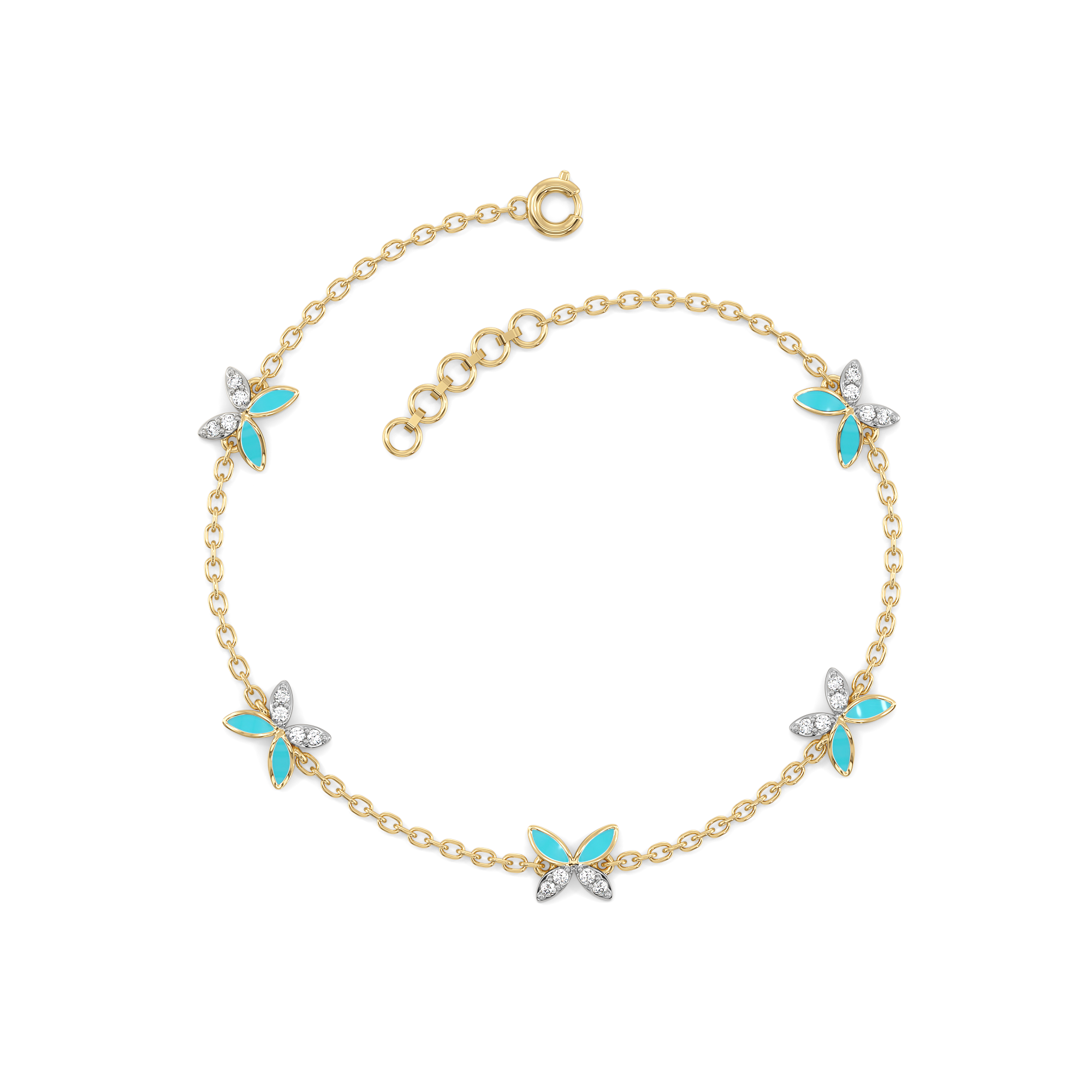 Turquoise Butterfly - Lab Diamond Station Bracelet