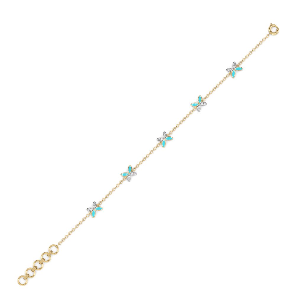 Turquoise Butterfly - Lab Diamond Station Bracelet