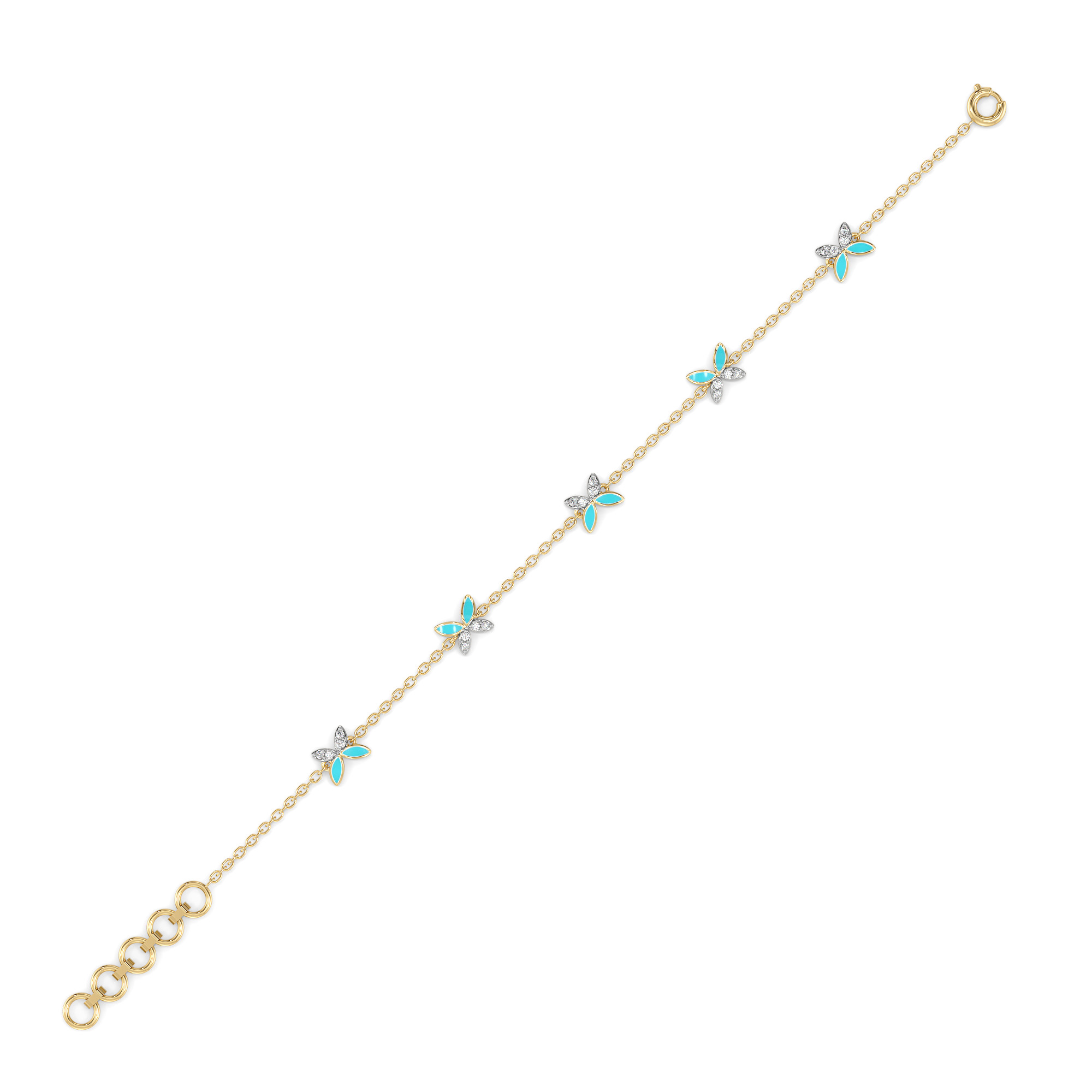 Turquoise Butterfly - Lab Diamond Station Bracelet