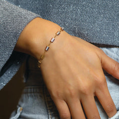 Red Enamel Accent - Lab Diamond Chrome Bracelet