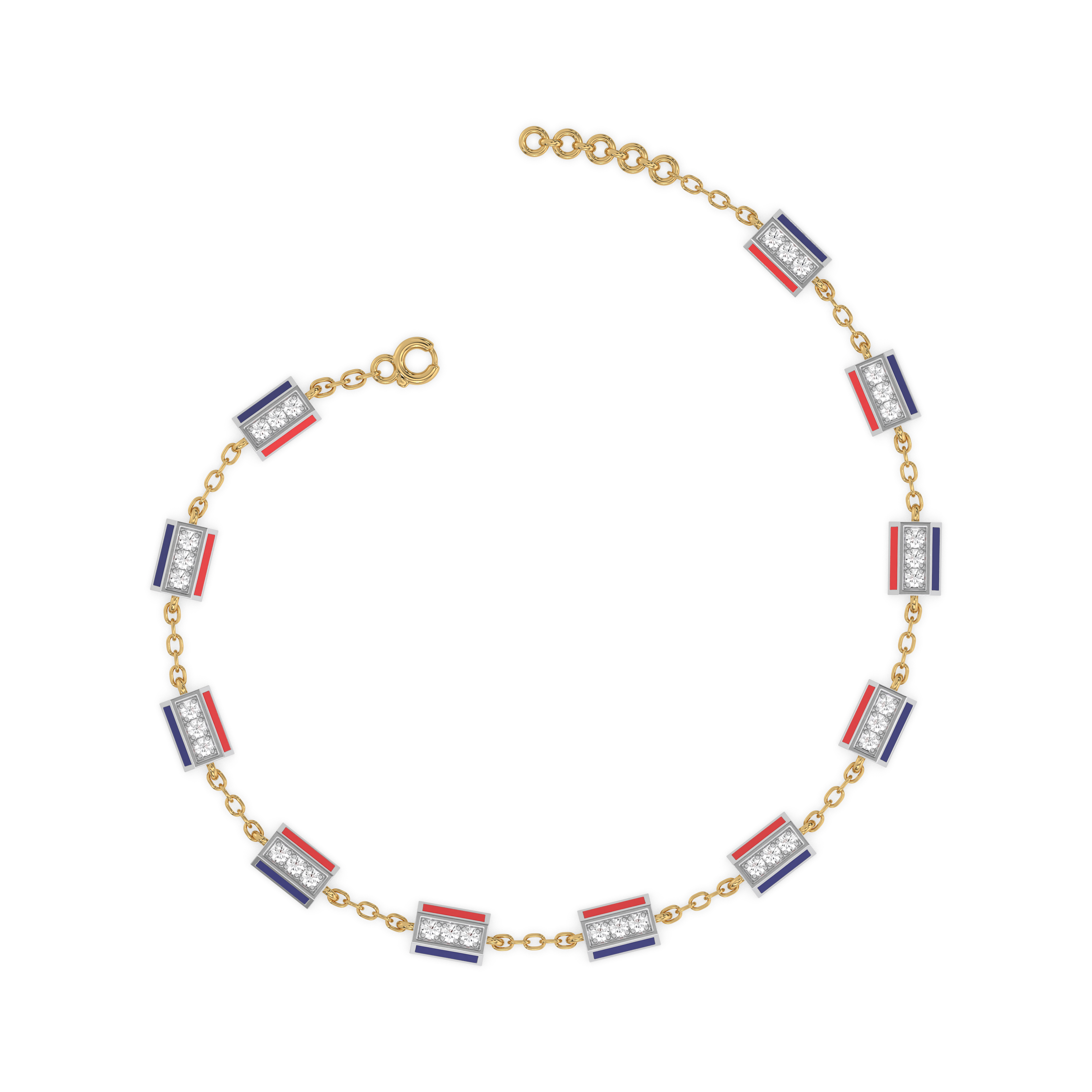 Red Enamel Accent - Lab Diamond Chrome Bracelet