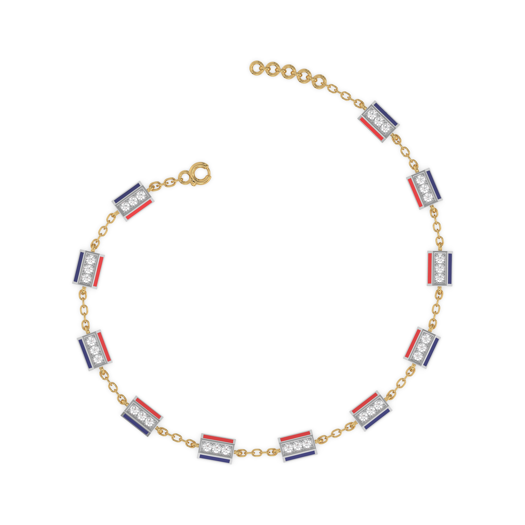 Red Enamel Accent - Lab Diamond Chrome Bracelet