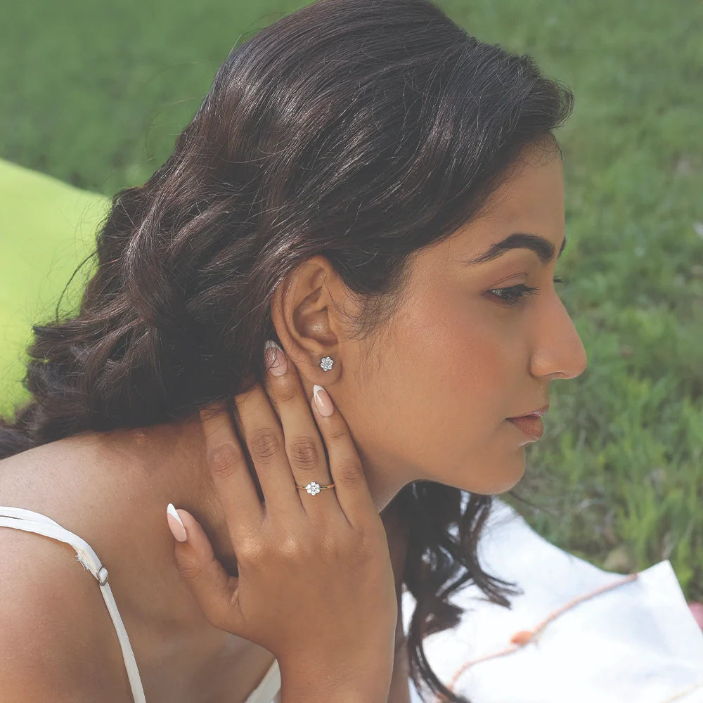 Petal Blossom - Lab Diamond Stud Earrings Secondary image