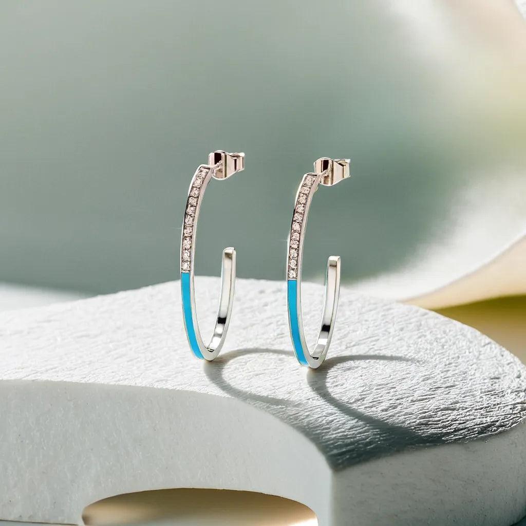 Enamel Horizon - Lab Diamond Hoop Earrings