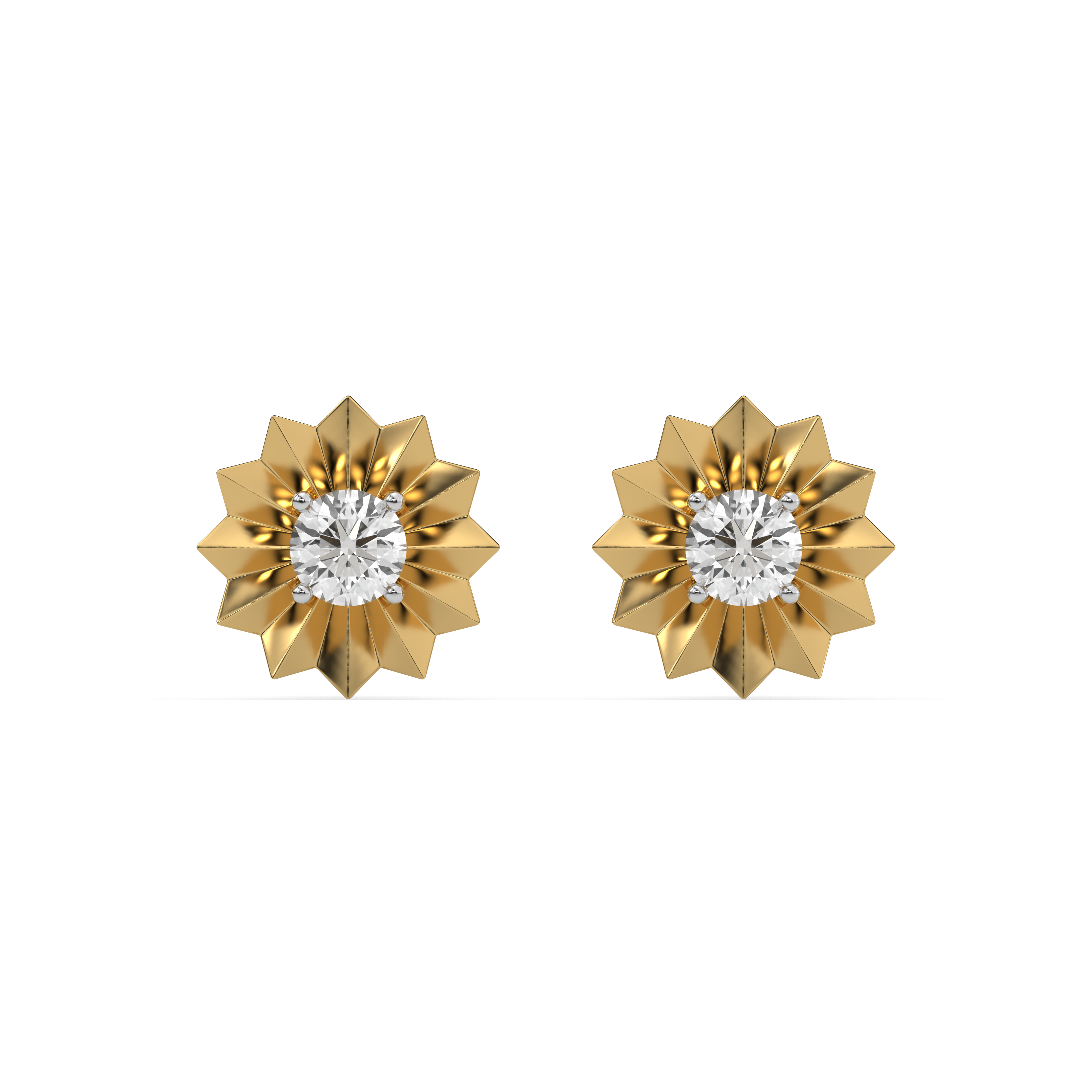 Golden Bloom - Lab Diamond Solitaire Stud Earrings