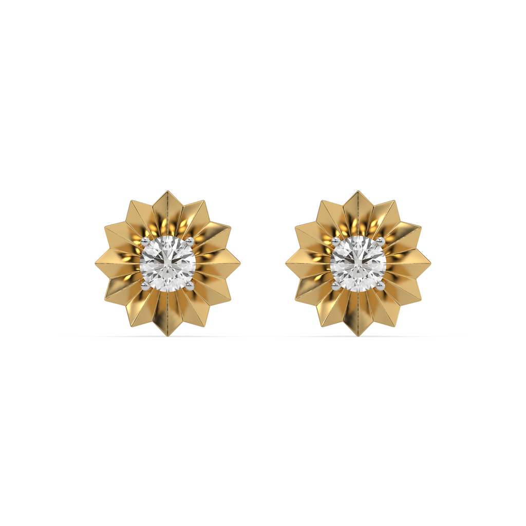 Golden Bloom - Lab Diamond Solitaire Stud Earrings