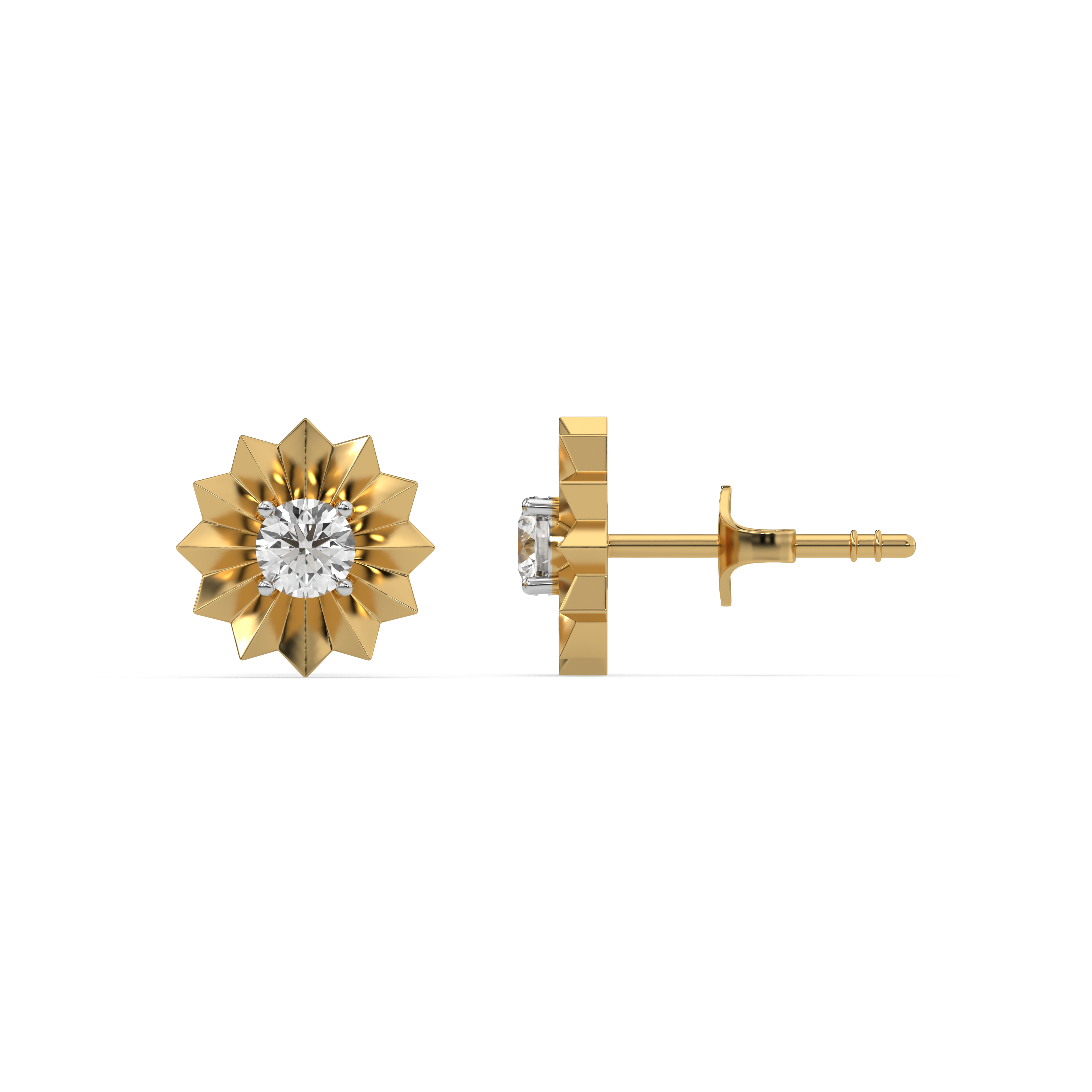 Golden Bloom - Lab Diamond Solitaire Stud Earrings