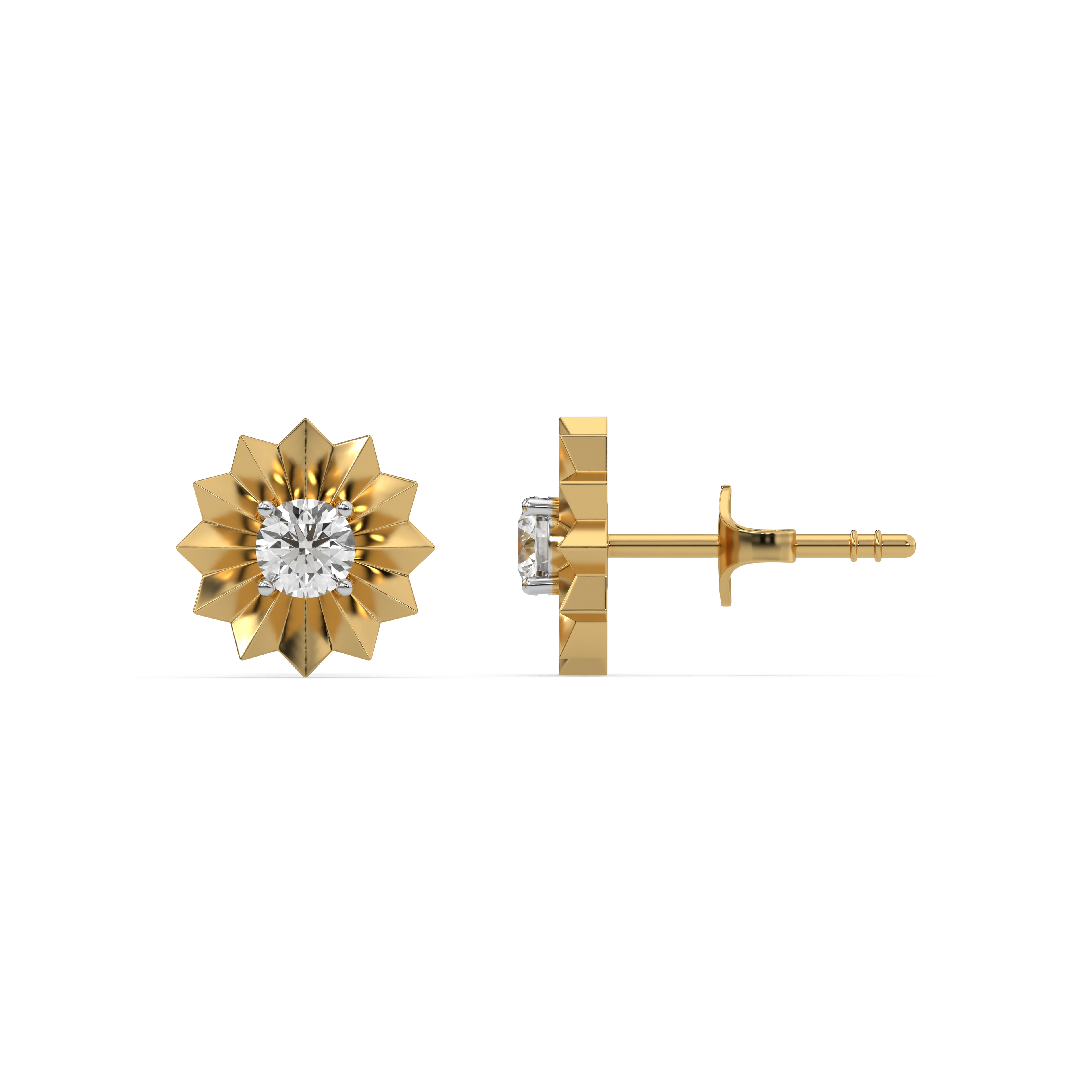 Golden Bloom - Lab Diamond Solitaire Stud Earrings