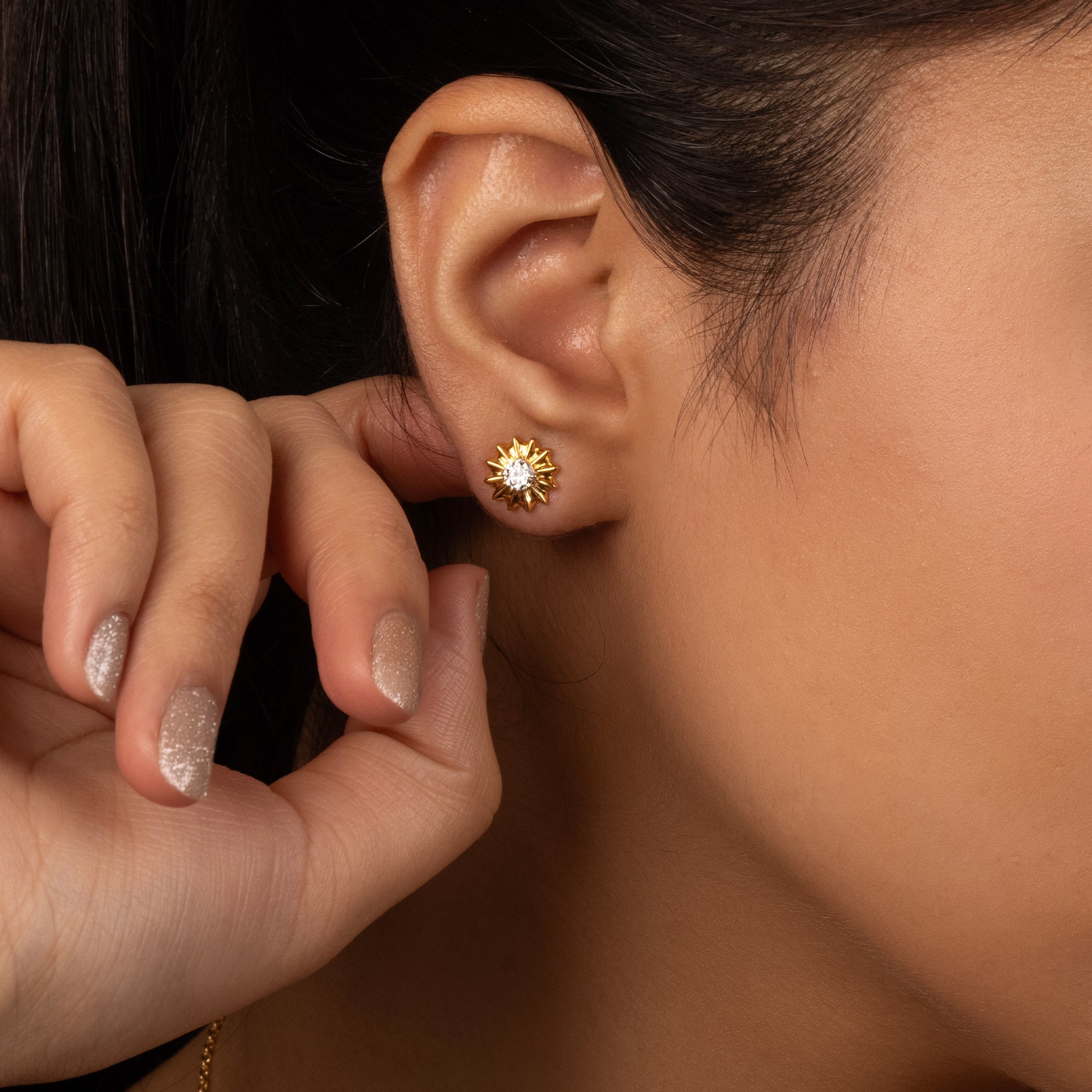 Golden Bloom - Lab Diamond Solitaire Stud Earrings Secondary image