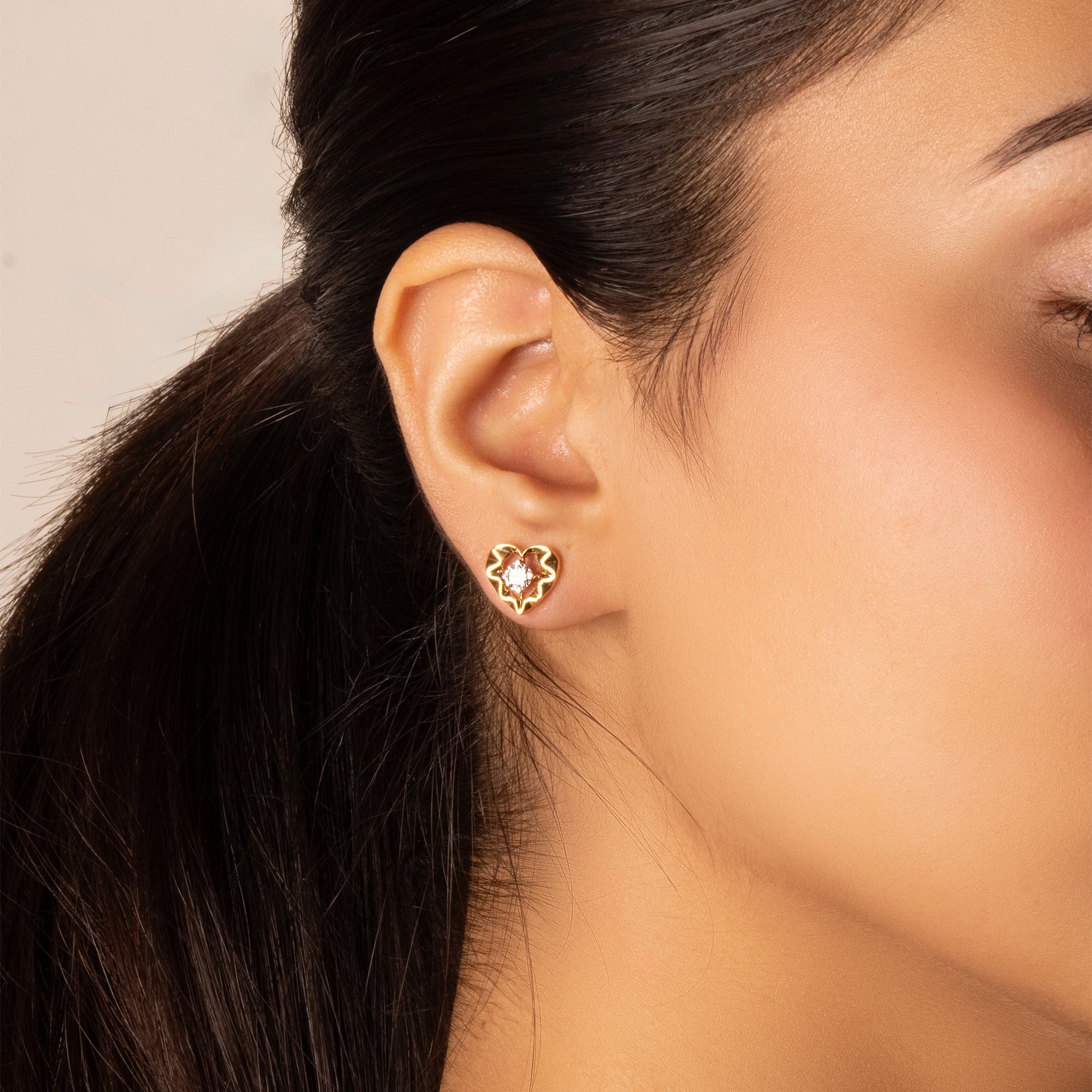 Golden Heart - Lab Diamond Solitaire Stud Earrings Secondary image