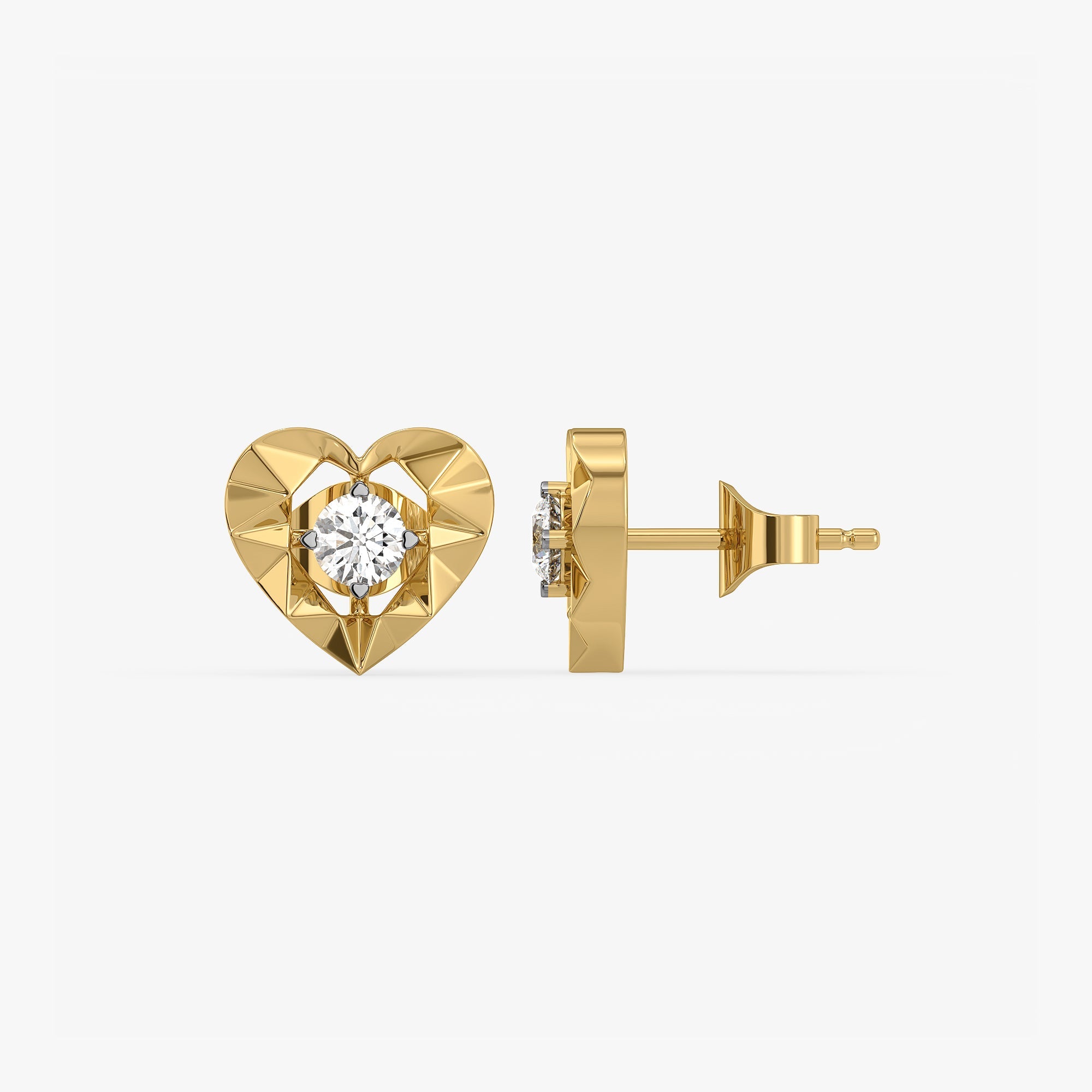 Golden Heart - Lab Diamond Solitaire Stud Earrings