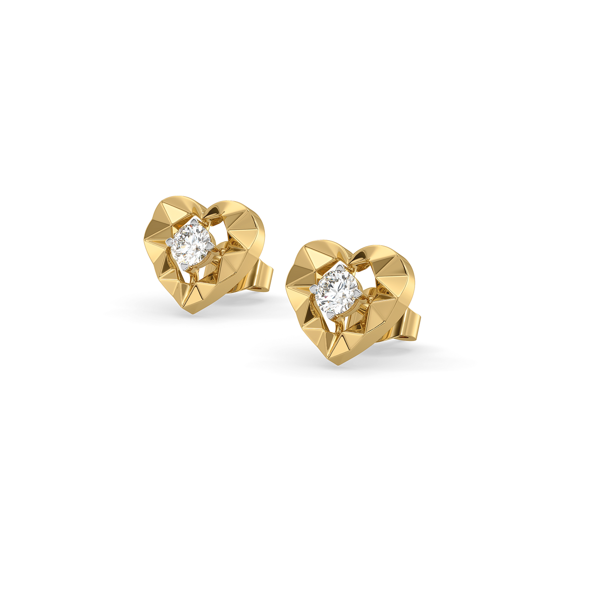 Golden Heart - Lab Diamond Solitaire Stud Earrings