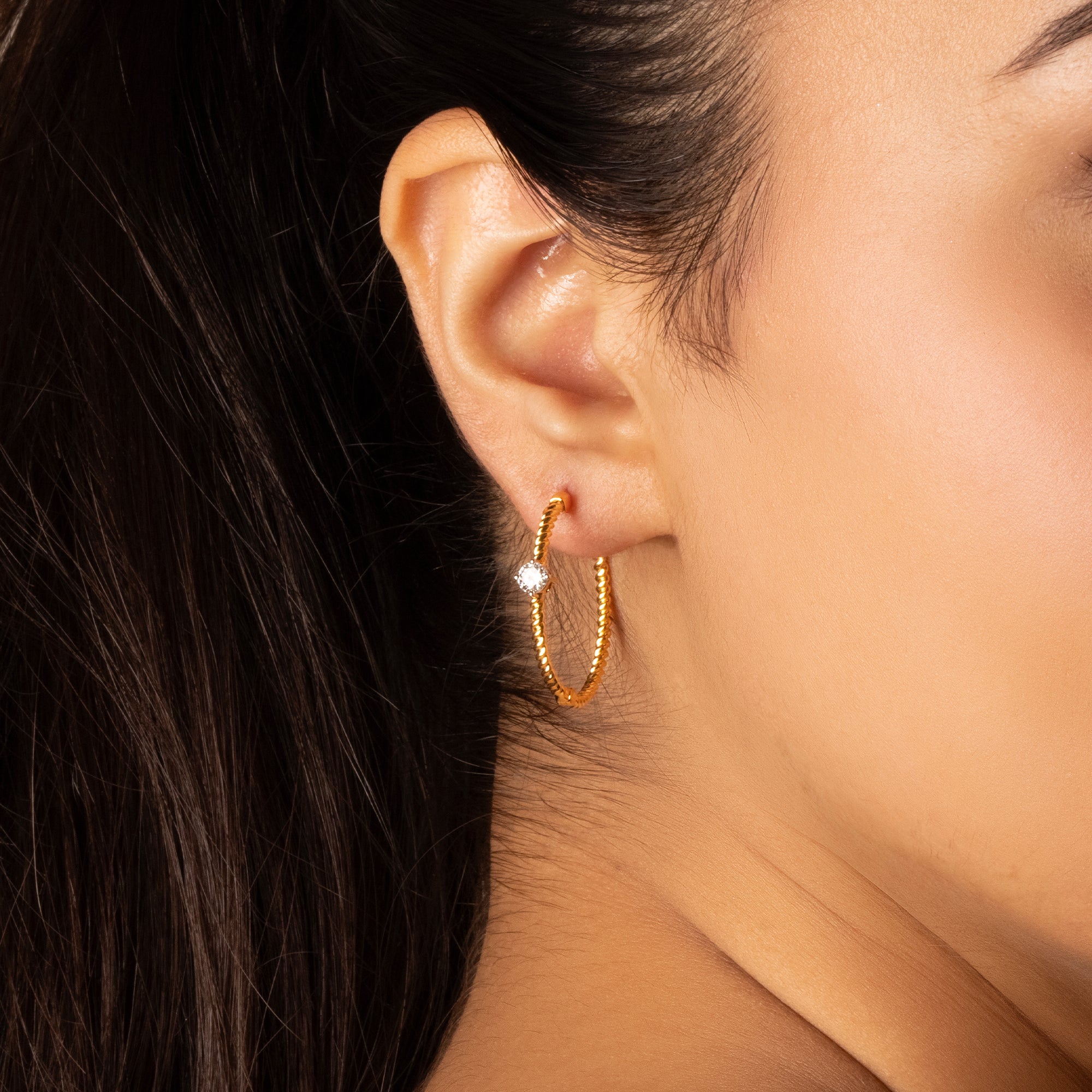 Twist of Fate - Lab Diamond Solitaire Hoop Earrings Main image