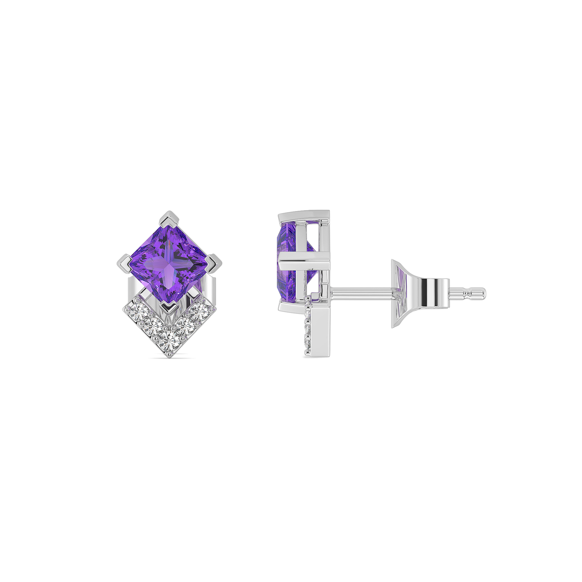 Regal Amethyst - Lab Diamond Stud Earrings