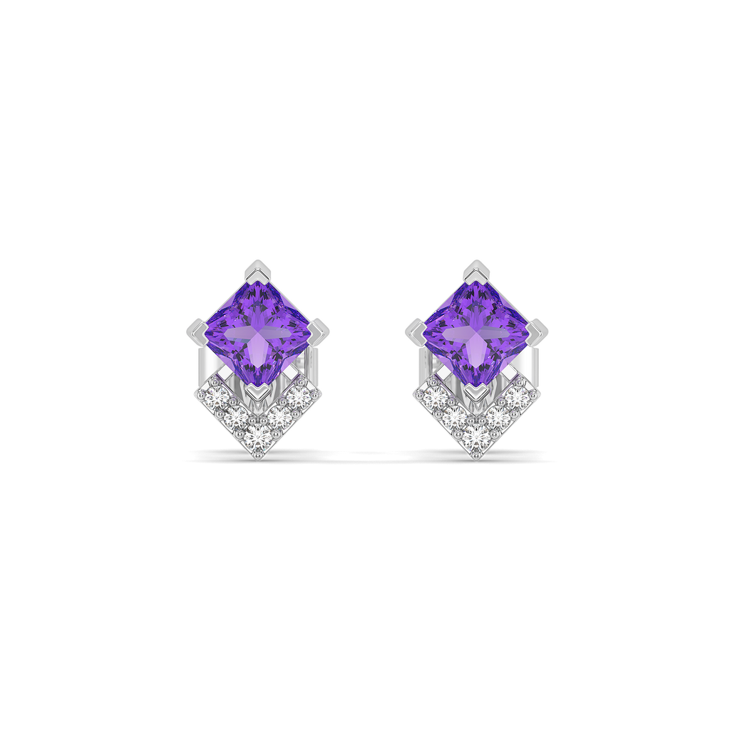 Regal Amethyst - Lab Diamond Stud Earrings