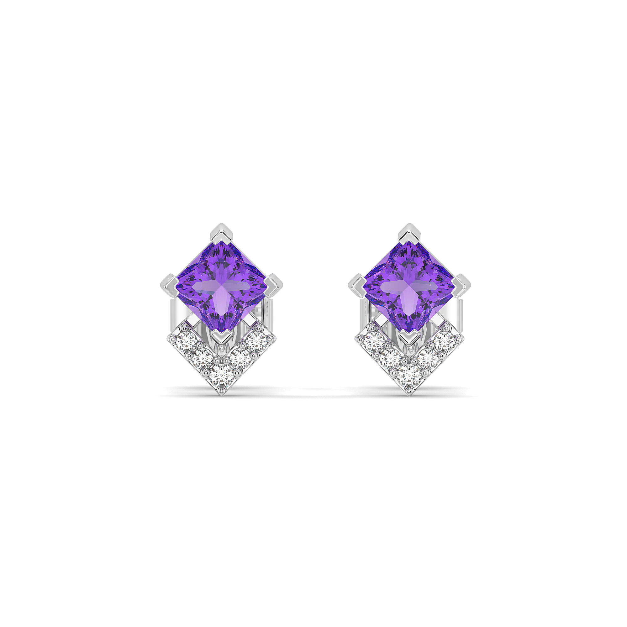 Regal Amethyst - Lab Diamond Stud Earrings