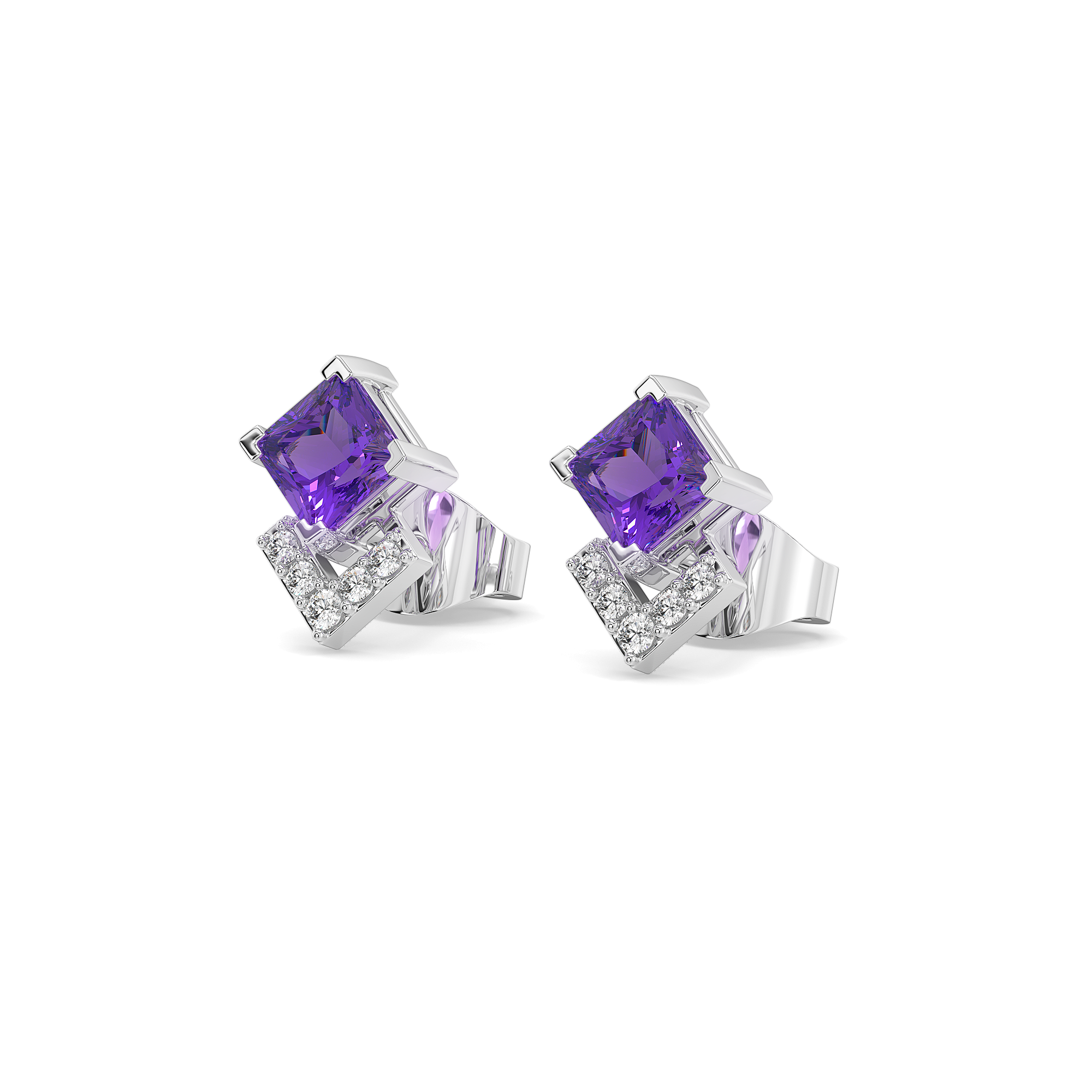 Regal Amethyst - Lab Diamond Stud Earrings