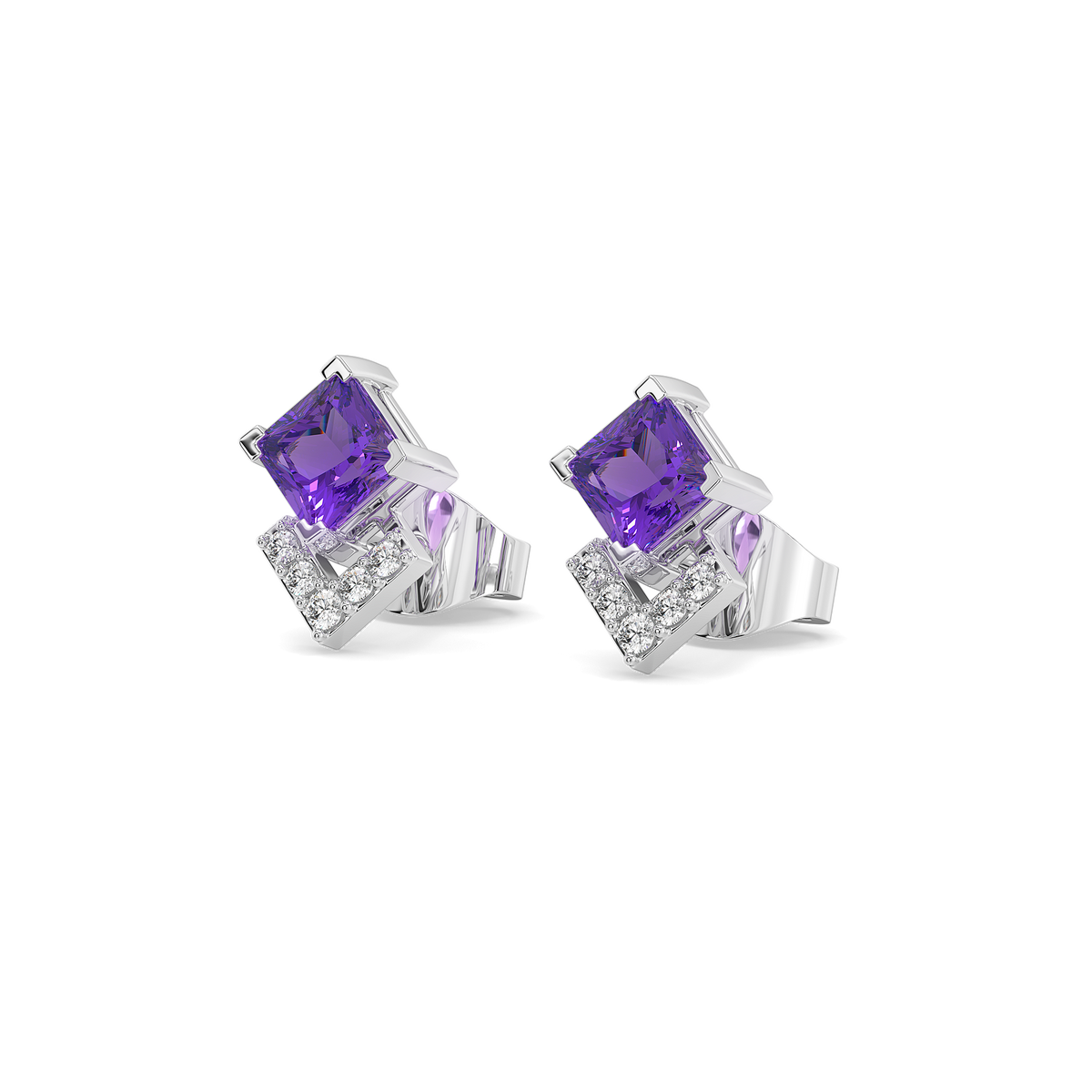 Regal Amethyst - Lab Diamond Stud Earrings