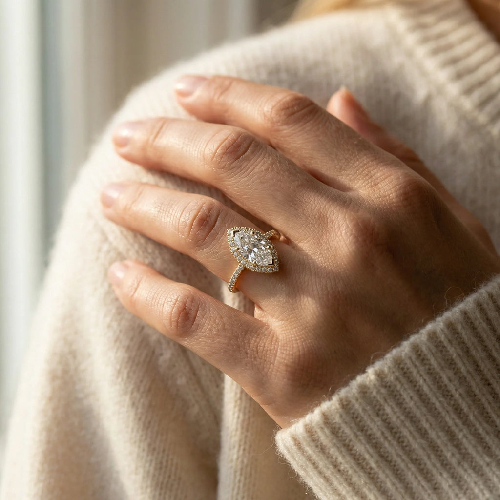 Crowned Marquise - Pure Gold Lab Diamond Solitaire Ring