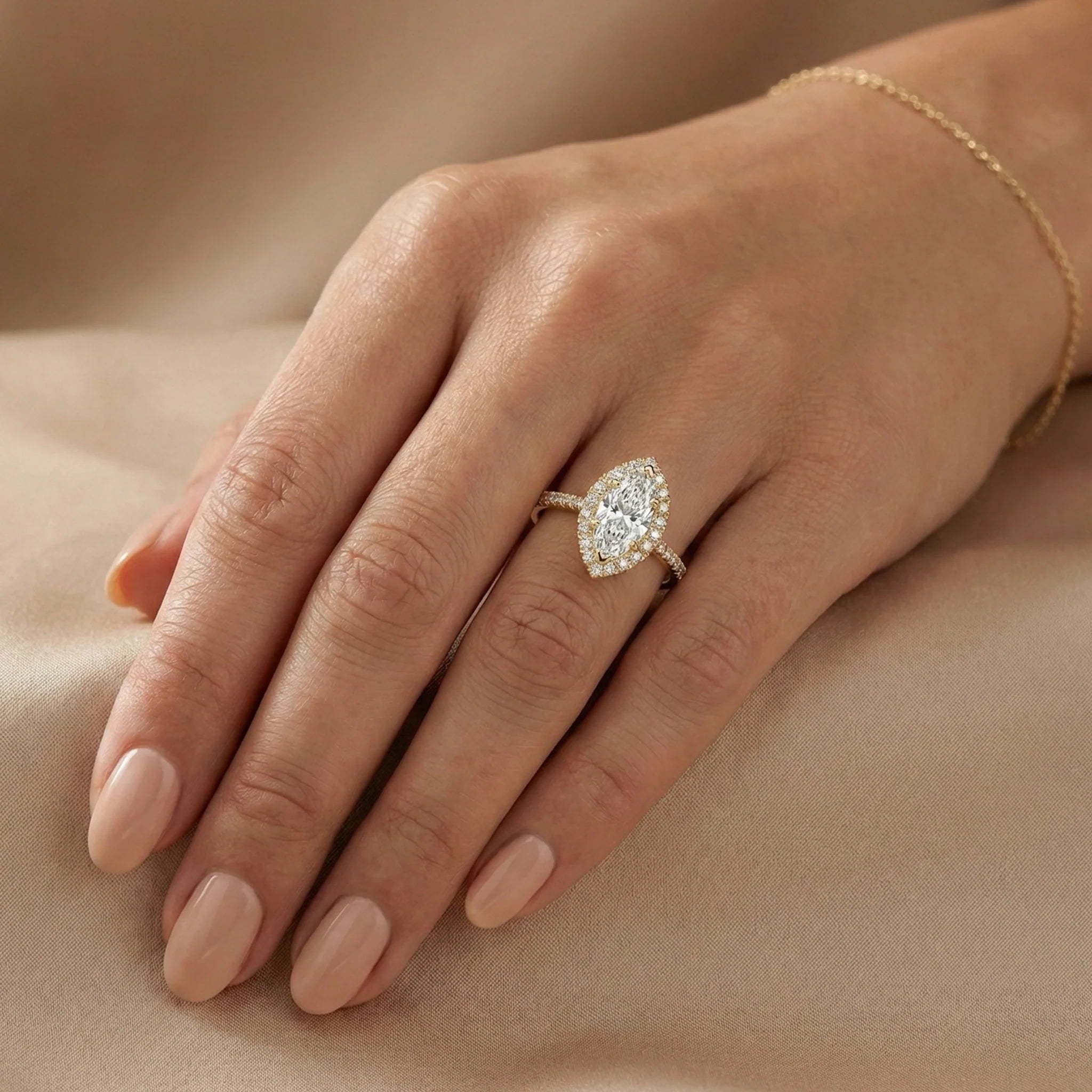 Crowned Marquise - Pure Gold Lab Diamond Solitaire Ring Secondary image