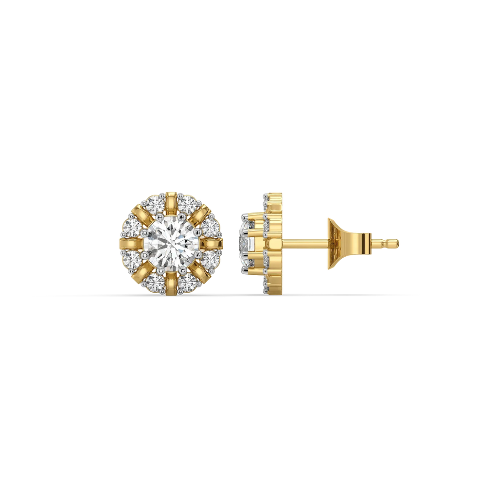 Encircled Solitaire - Pure Gold Lab Diamond Earrings