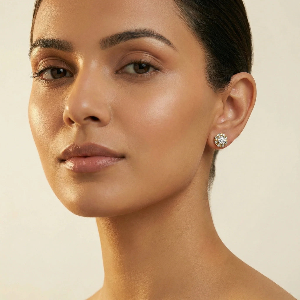 Encircled Solitaire - Pure Gold Lab Diamond Earrings