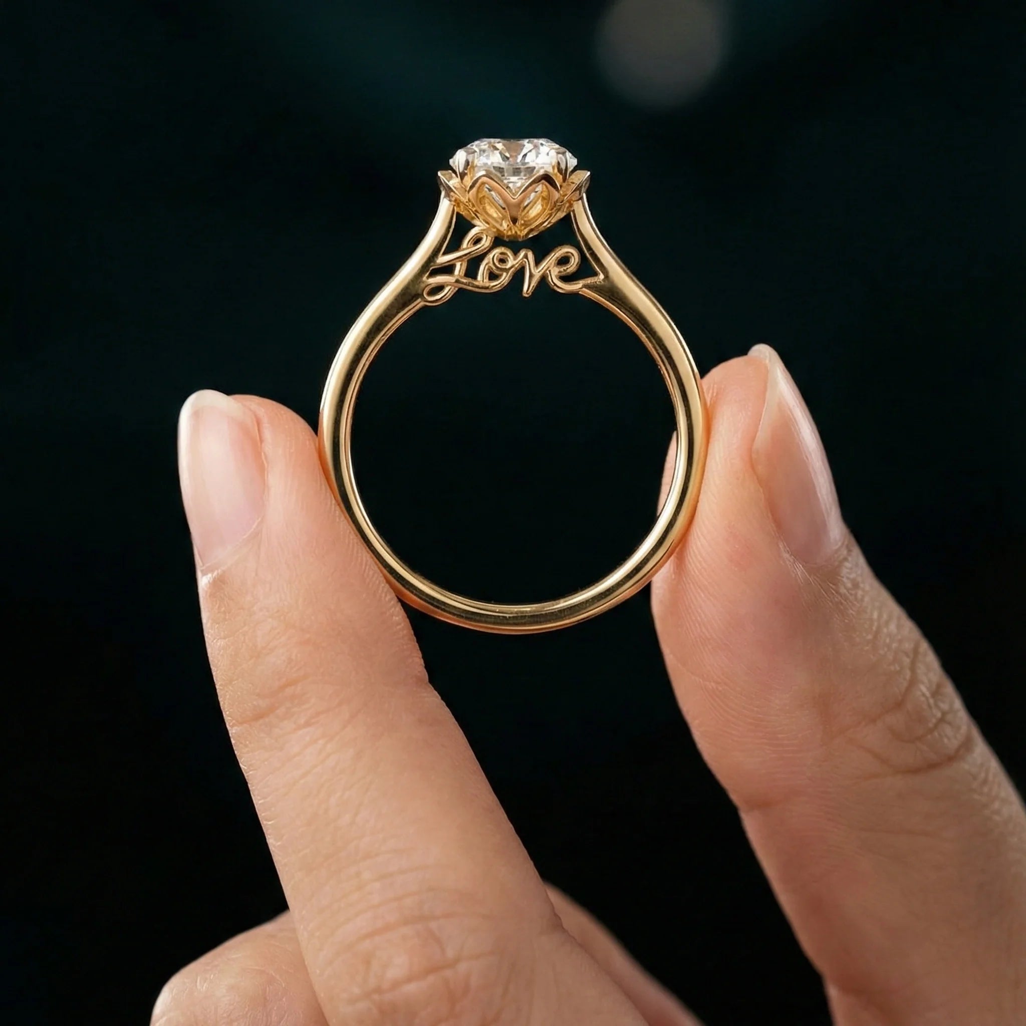 Love Script Solitaire - Pure Gold Lab Diamond Ring