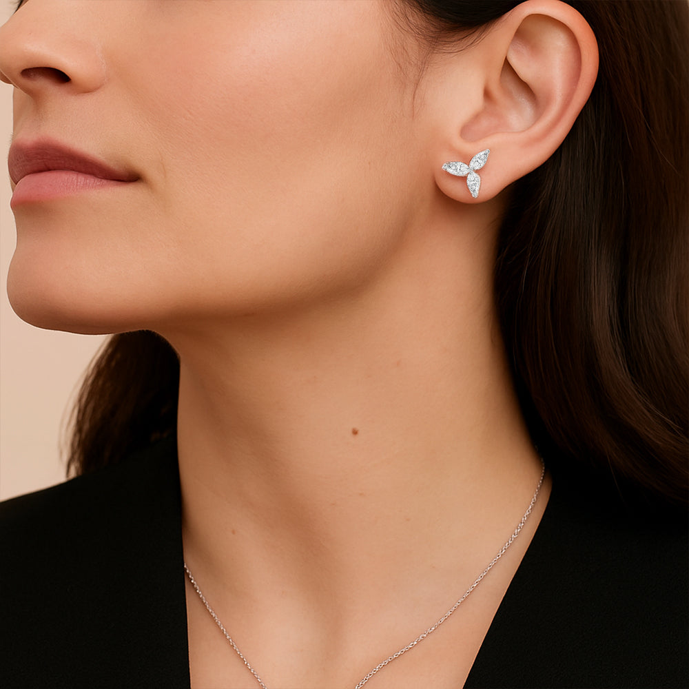 Marquise Triad Studs - Pure Gold Lab Diamond Earrings